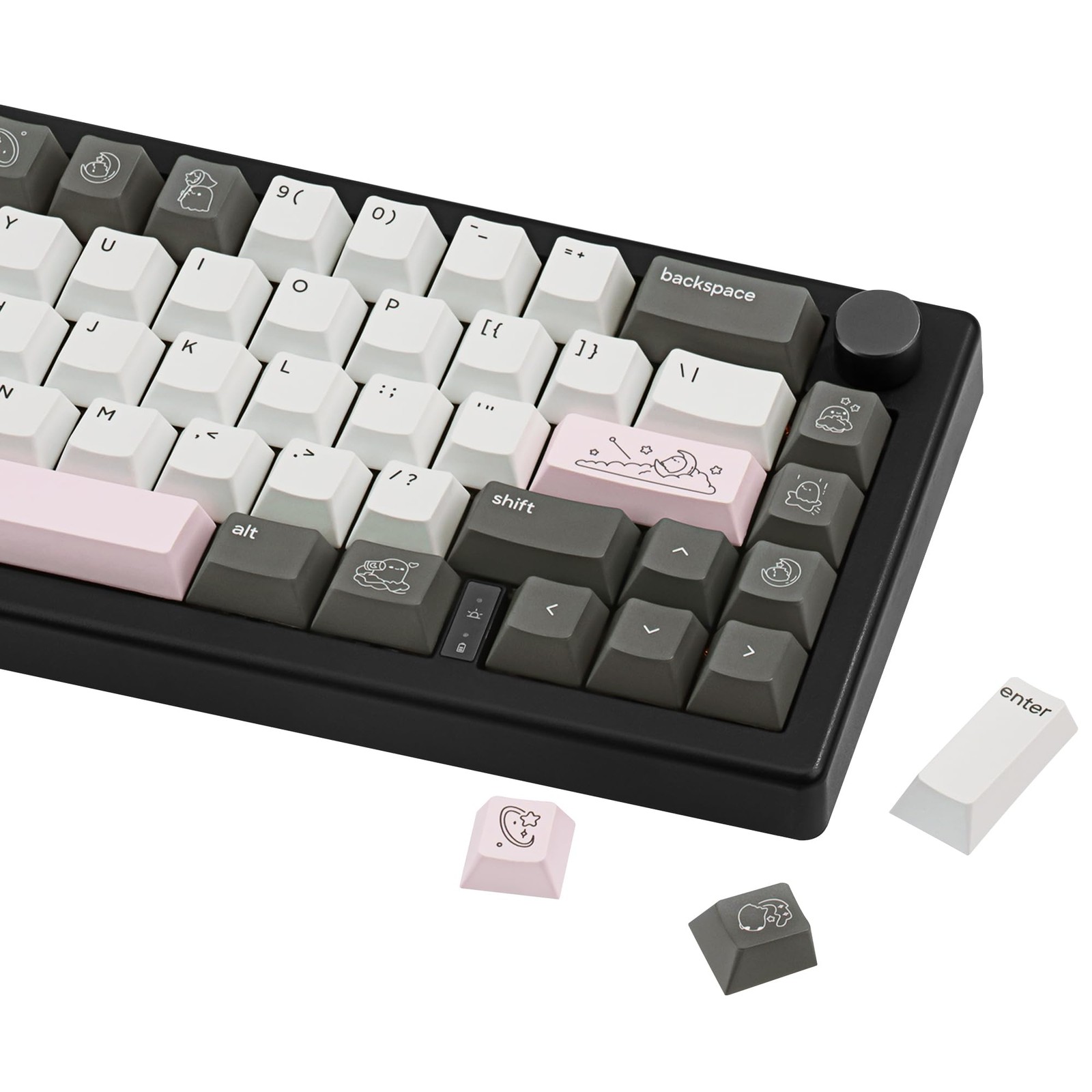 PBT Material Keycaps 130 Keys, Minimalist Style Black White Keycaps Cherry Pr...
