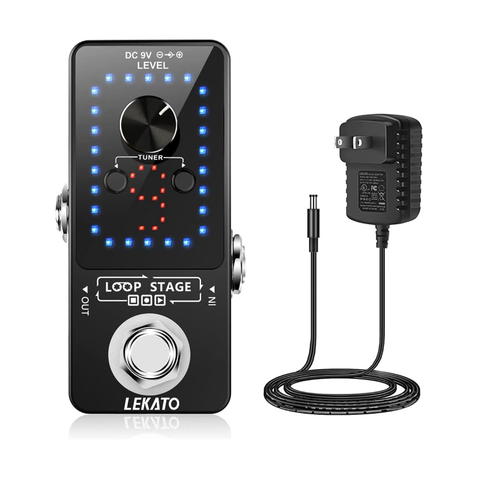 LEKATO 9 Loops Pedal Guitar Effect Tuner Looper Pedal w/ Power Adapter