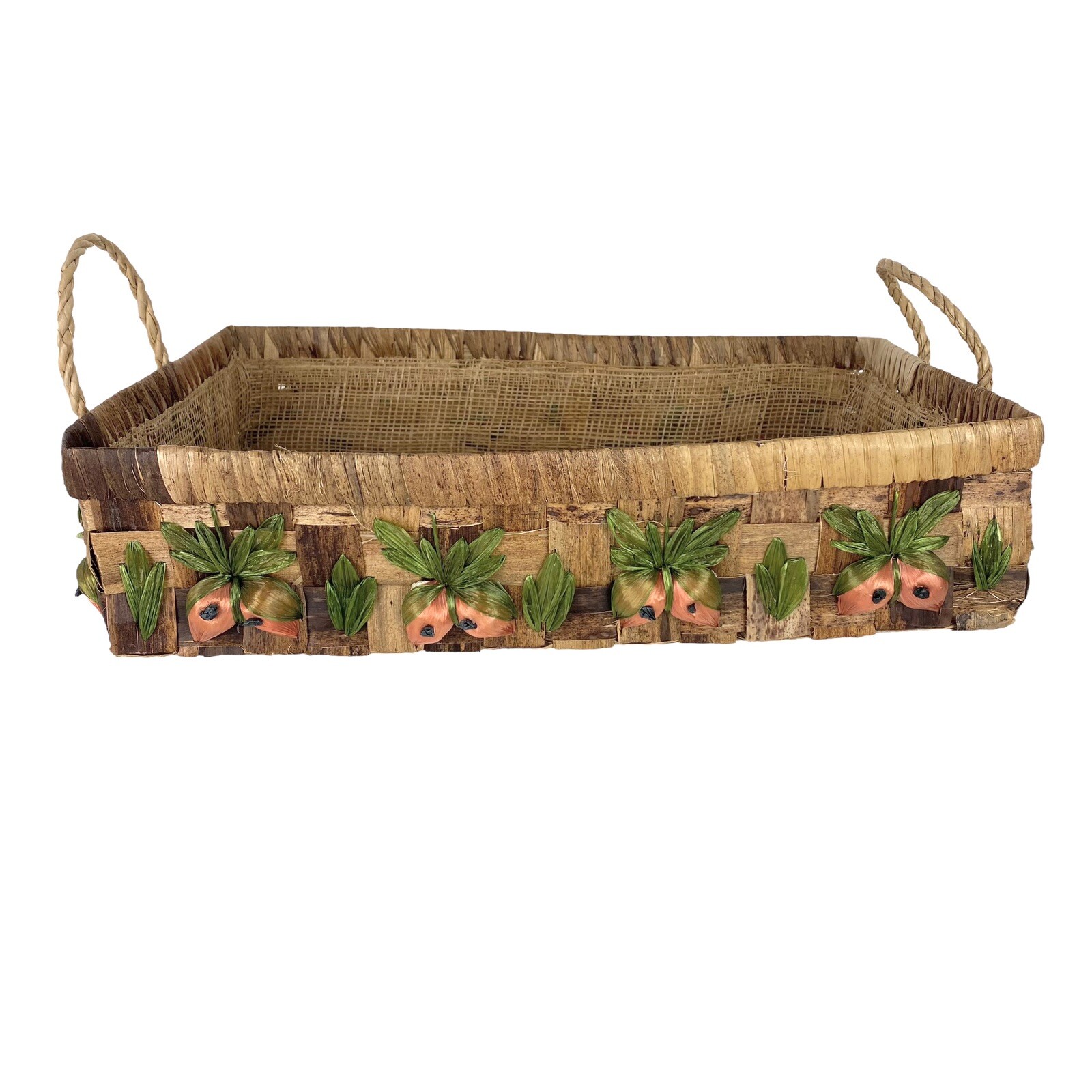 Straw Raffia Baskets Casserole Carriers Round Rectangle Fruits Lined Vintage