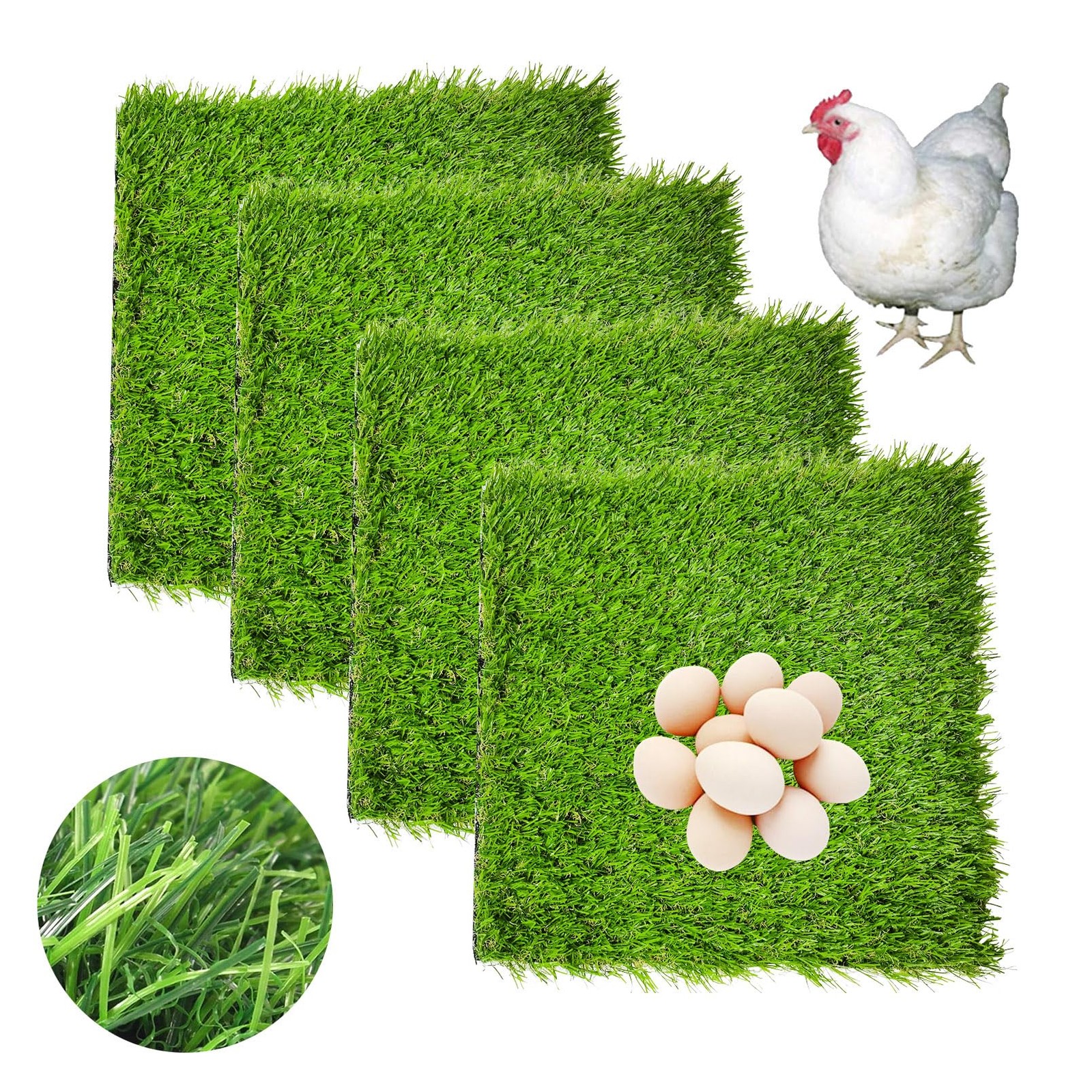 4 Pack Chicken Nesting Pads-12×12x 1.2,Washable Thicken Artificia Grass Nesti...