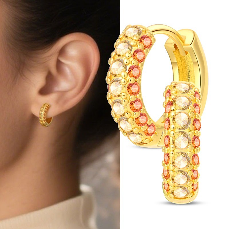 KUNSIR Sterling Silver Gold Plated CZ Cubic Huggie Hoop Small Earrings Men Women