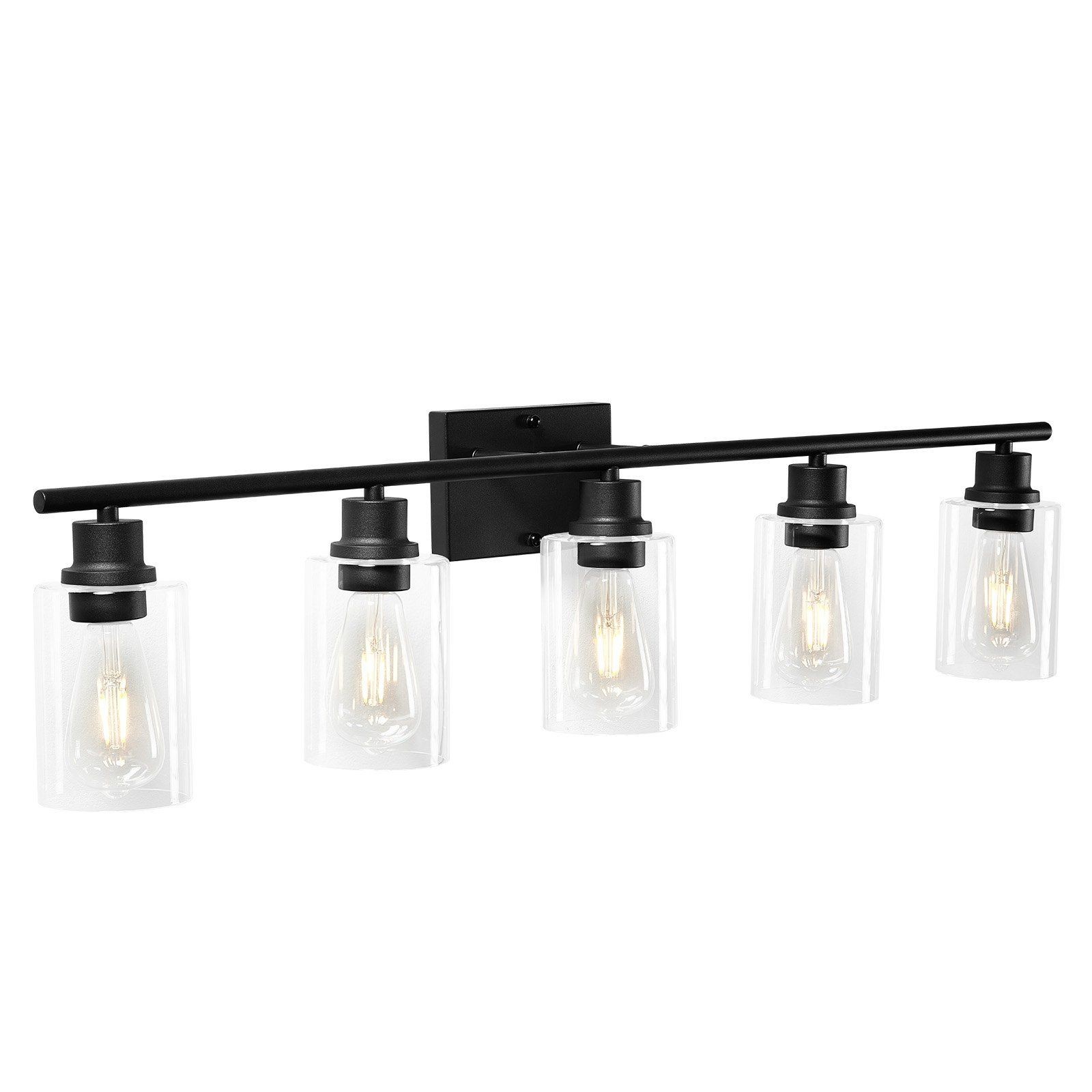 5-Light Vanity Bathroom Light 37.1“ Modern Wall Fixture w/ Clear Crystal Shades