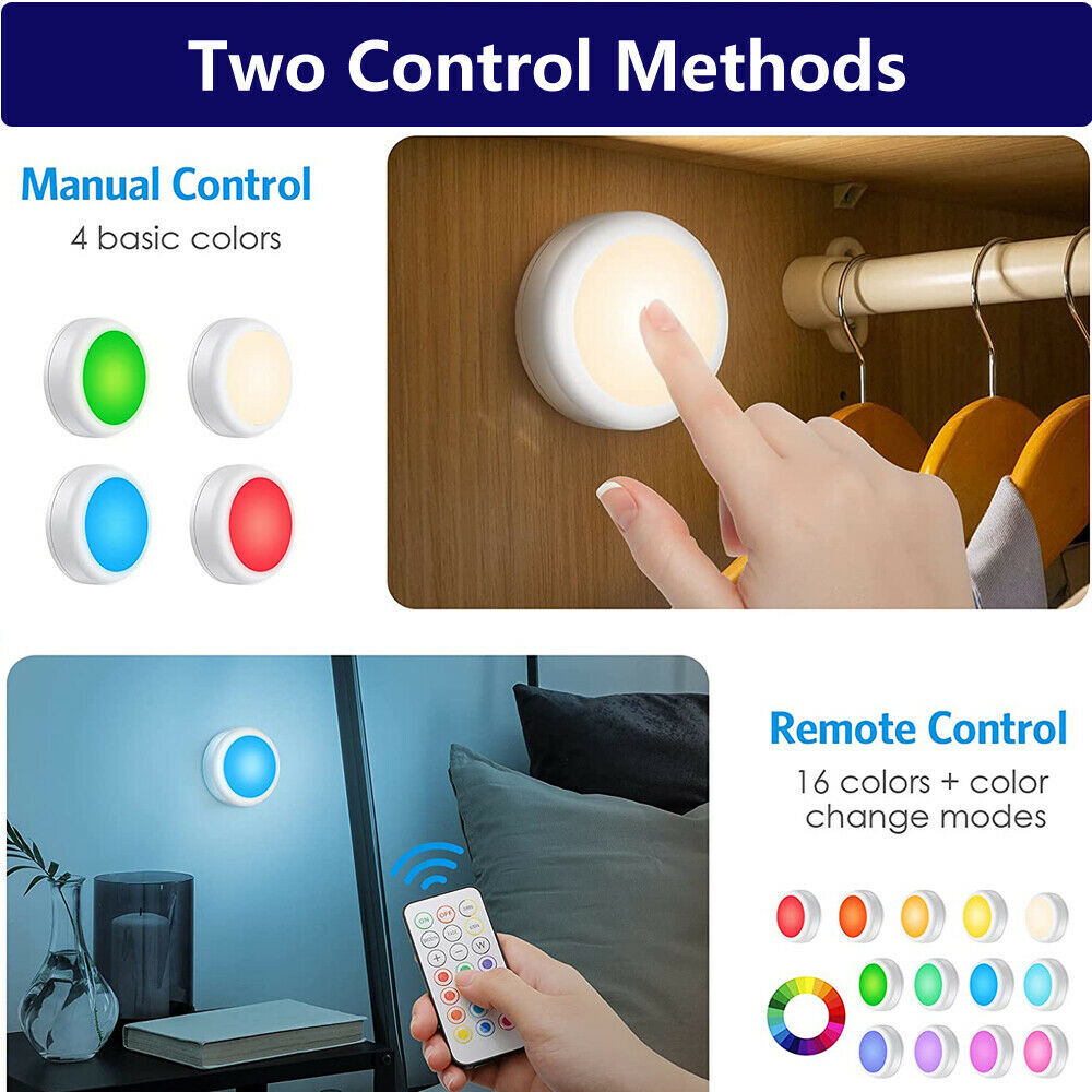 3PCS LED Puck Light Wireless Under Cabinet Lighting bulbs Kitchen Counter Light