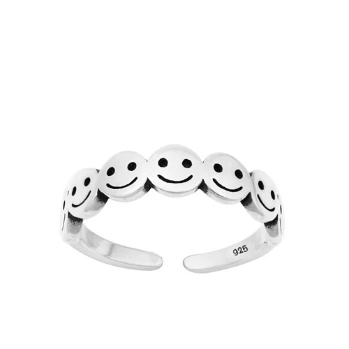 Sterling Silver Smiling Happy Face Adjustable Toe / Midi Ring
