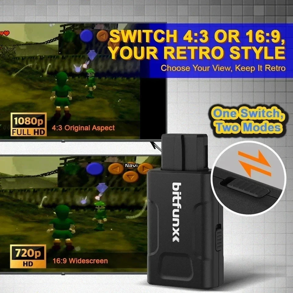 Bitfunx N64 HDMI Adapter 720P 1080P HD Converter Upscale N64 SNES SFC GameCube