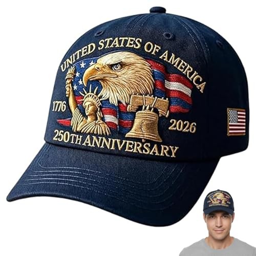 250 Year American Anniversary Hat, Adjustable Patriotic USA Cap
