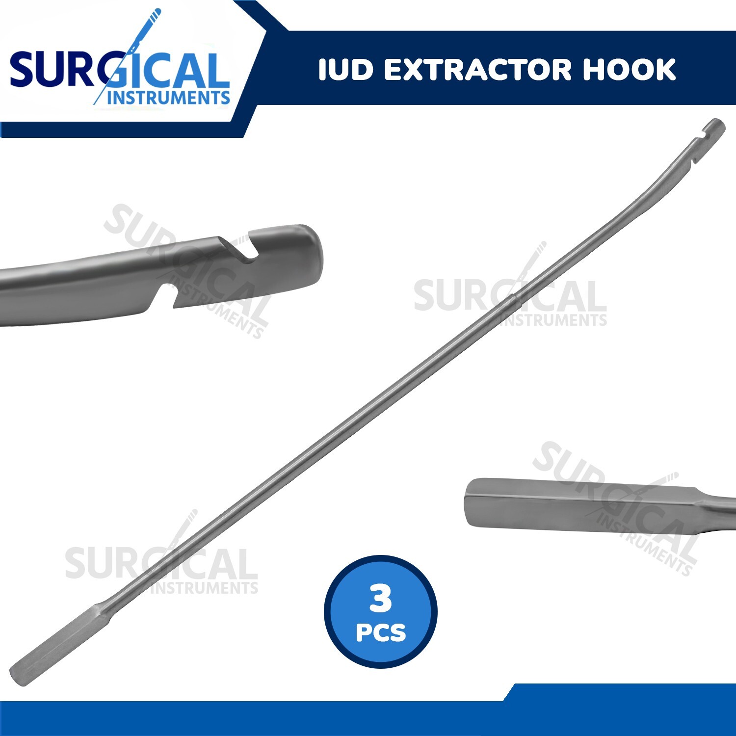 3 Pcs IUD Extractor Hook Gynecology Surgical Instruments Stainless German Grade