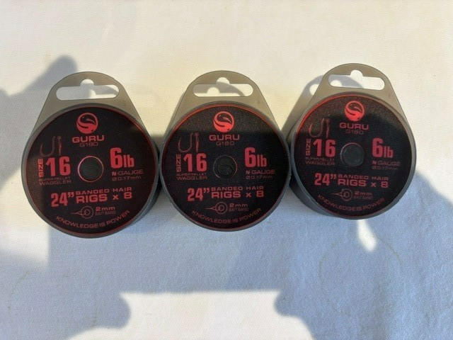 3 x Spools Guru 24inch Banded Hair Rigs Guru 3