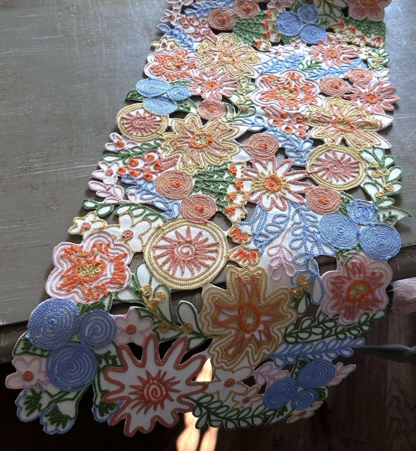 Homewear Table Runner 14 x 72 Machine Embroidered Cutwork Multicolored Brand New