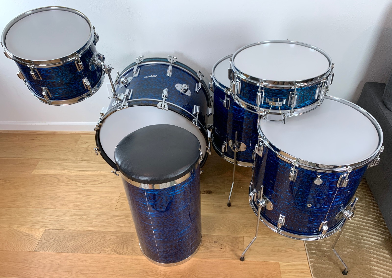 ROGERS Cleveland Buddy Rich Holiday Drum Set Blue Onyx Wood Dyna Canister Throne