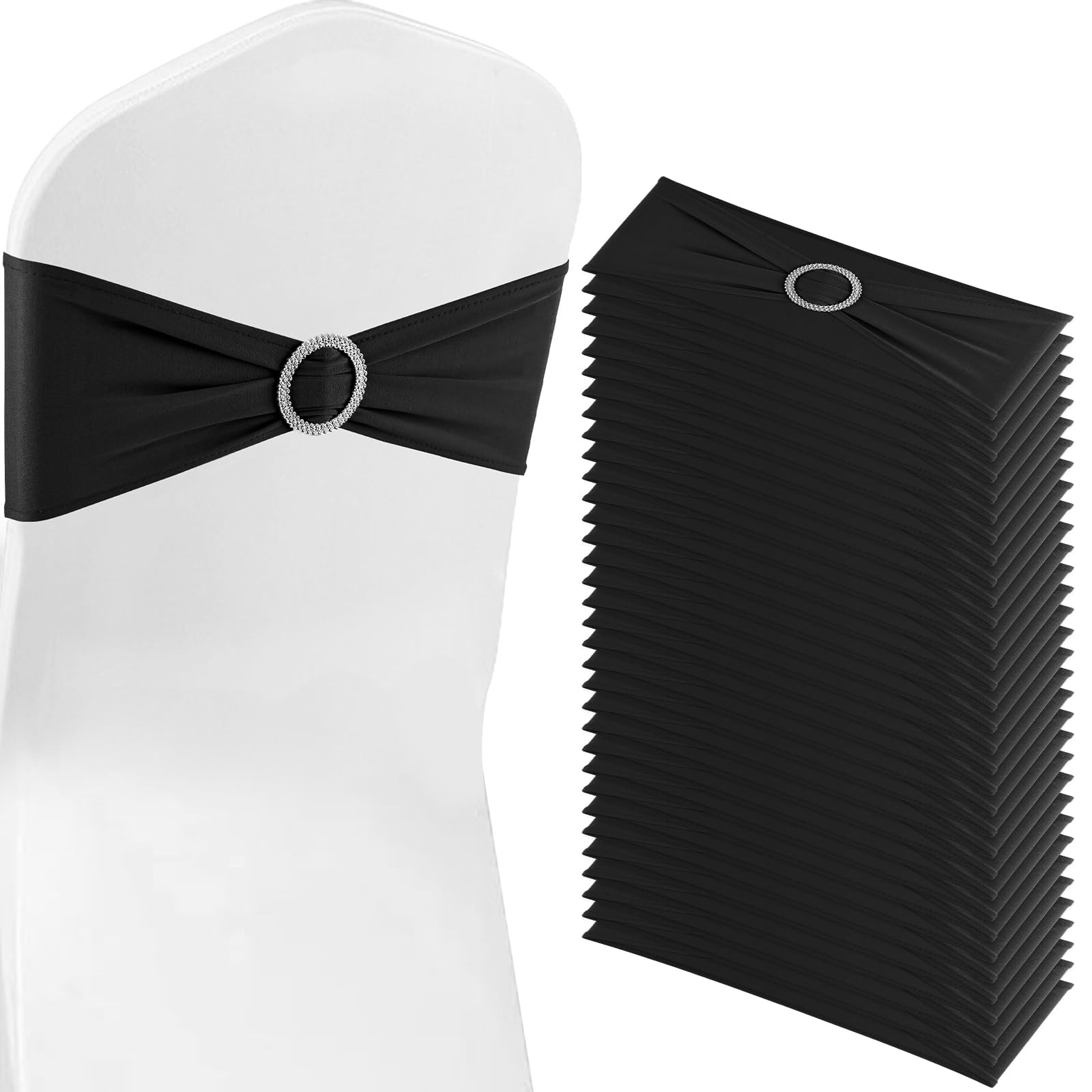 BOUBONI Black Chair Sashes 100 Pack Spandex Stretch Band