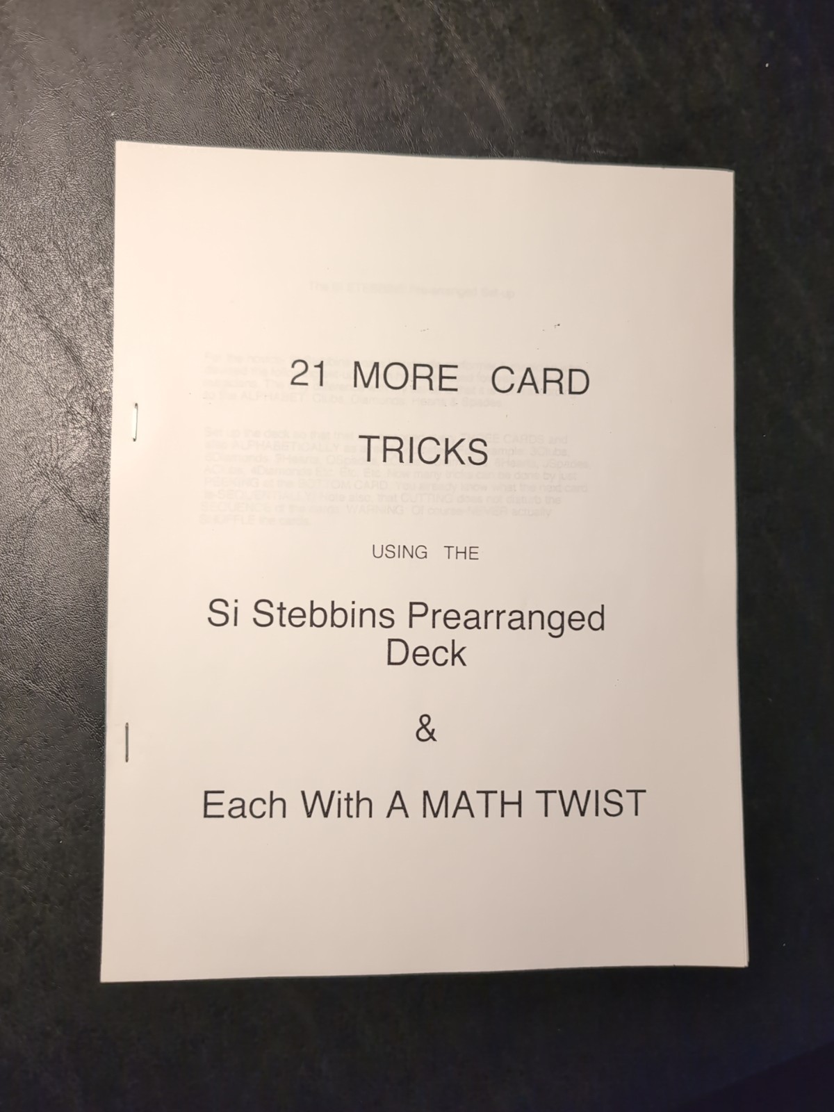 21 More Card Tricks Using Si Stebbins Deck by Harry Reddington 22p