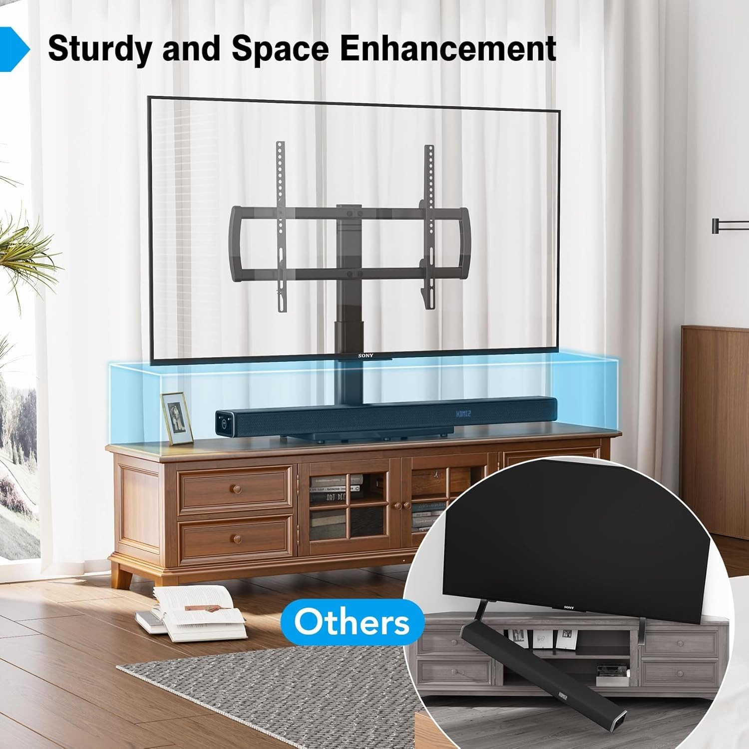 Universal Tabletop TV Stand with Wall Mount for 32 to 70 inch 4 Level Height ...