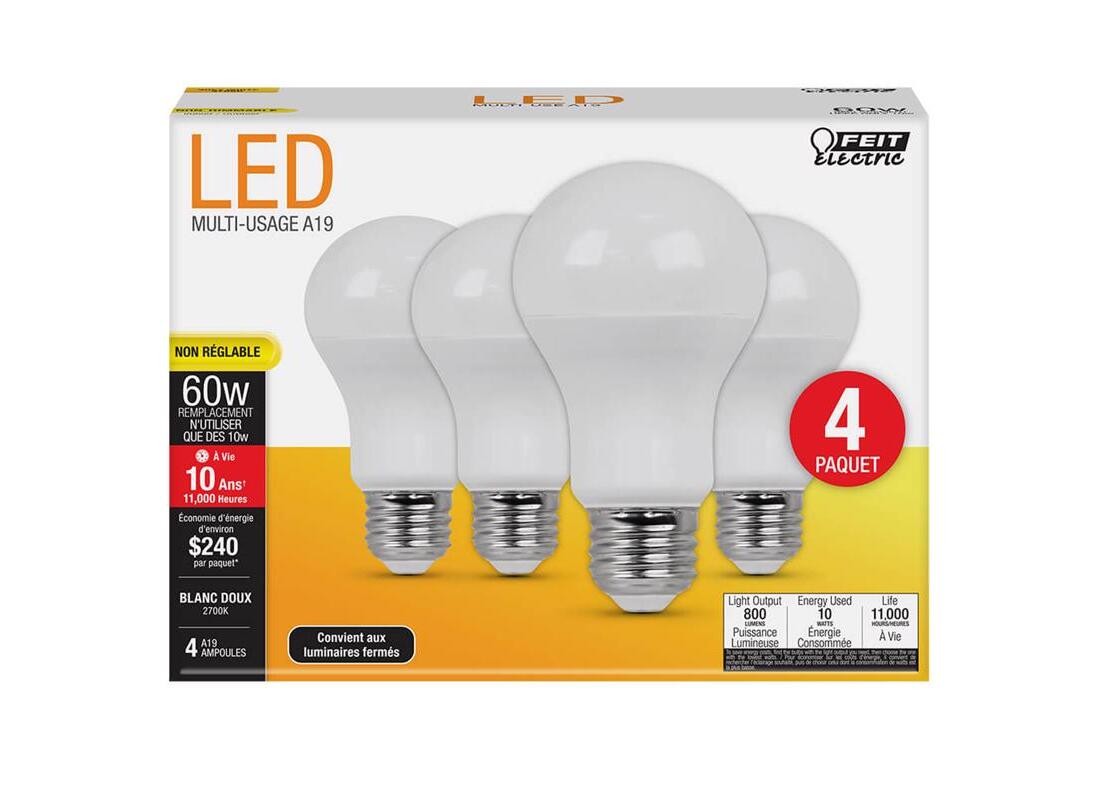 LED Lamp, General Purpose, A19 Lamp, 60 W Equivalent, E26 Lamp Base, Soft White