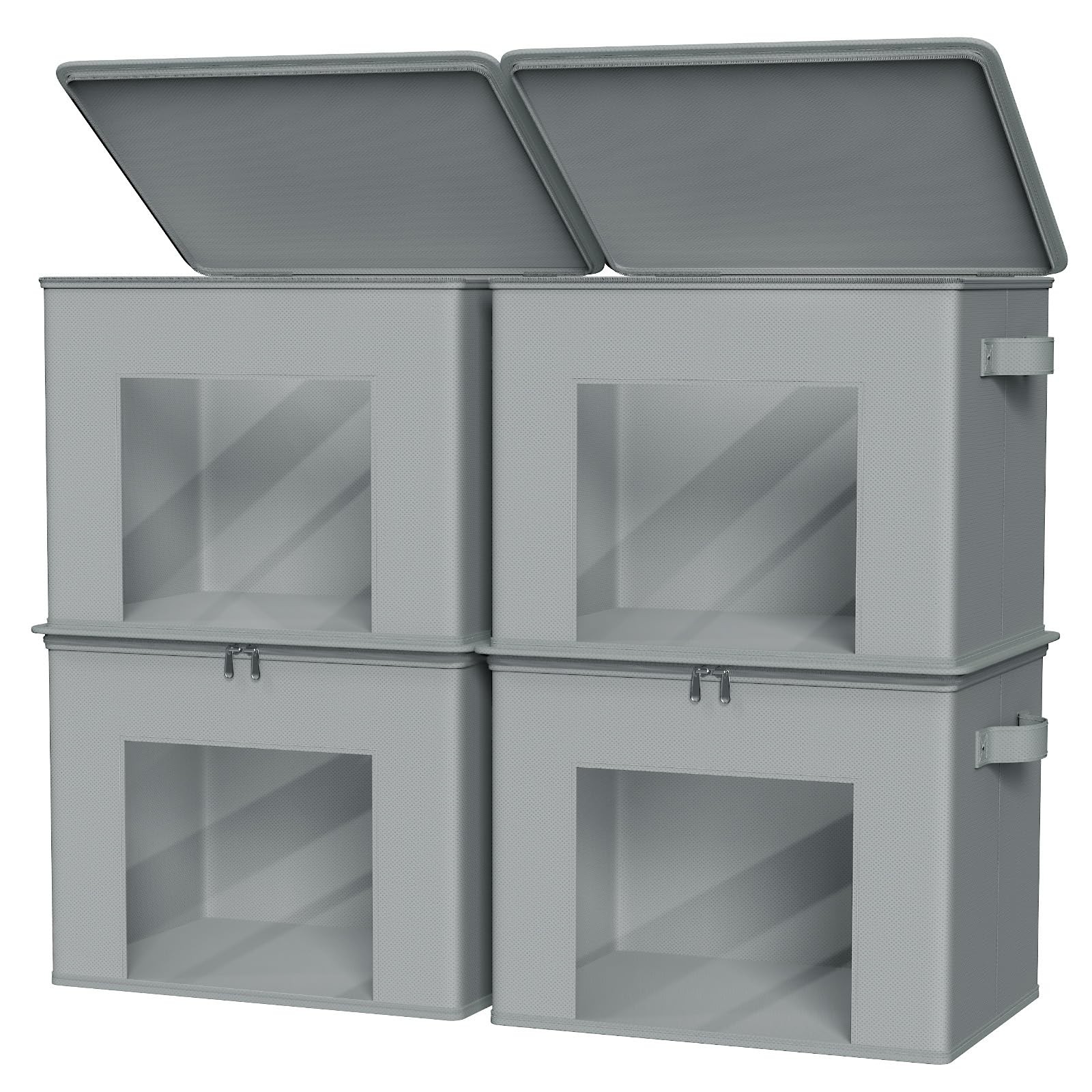 Fabric Storage Bins Stackable Closet Organizer Light Grey 17x12x12 In 4 PCS