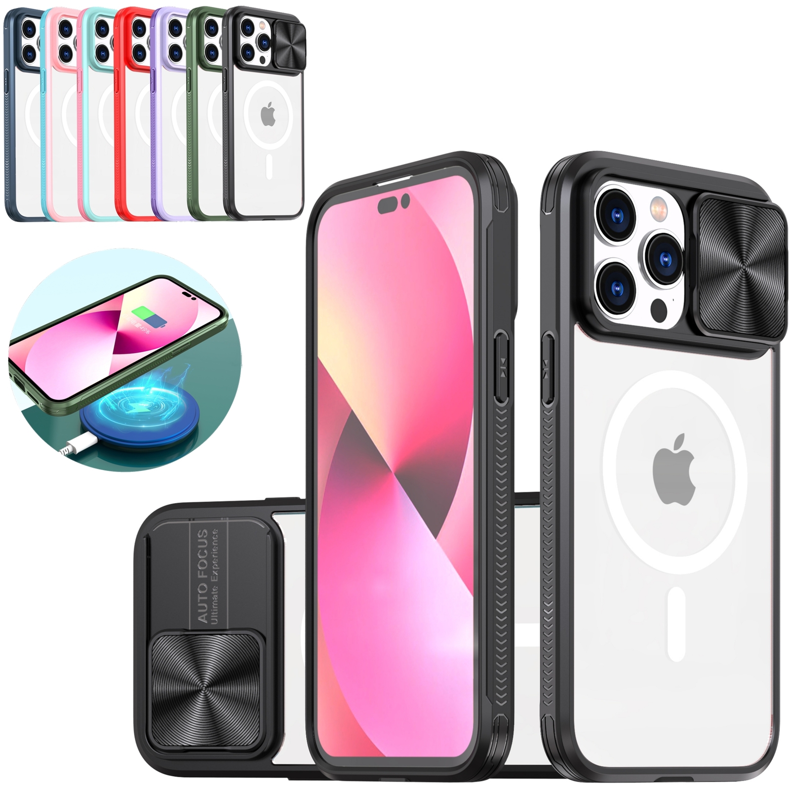 For iPhone 16 Pro Max Mag-Safe Magnetic Case with Slide Camera Cover Clear Back