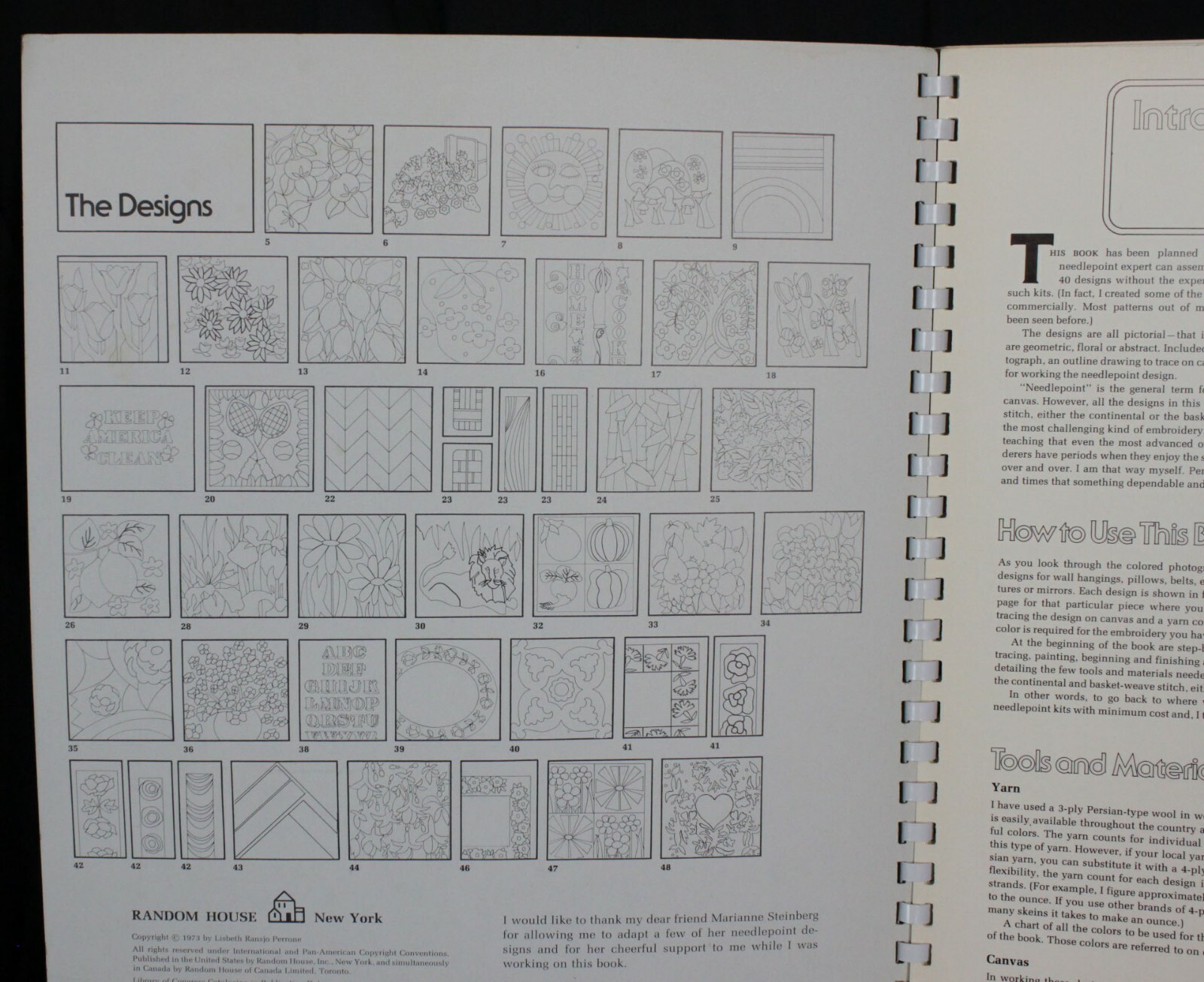 Vtg Needlepoint Workbook Lisbeth Perrone Spiral Bound 40 Patterns MCM Embroidery