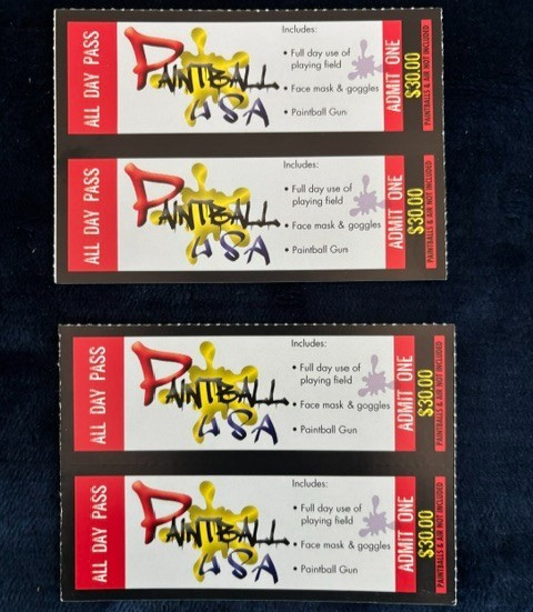 Paintball USA Tickets Lot of 4 All-Day Passes - Paintballs and Air not included
