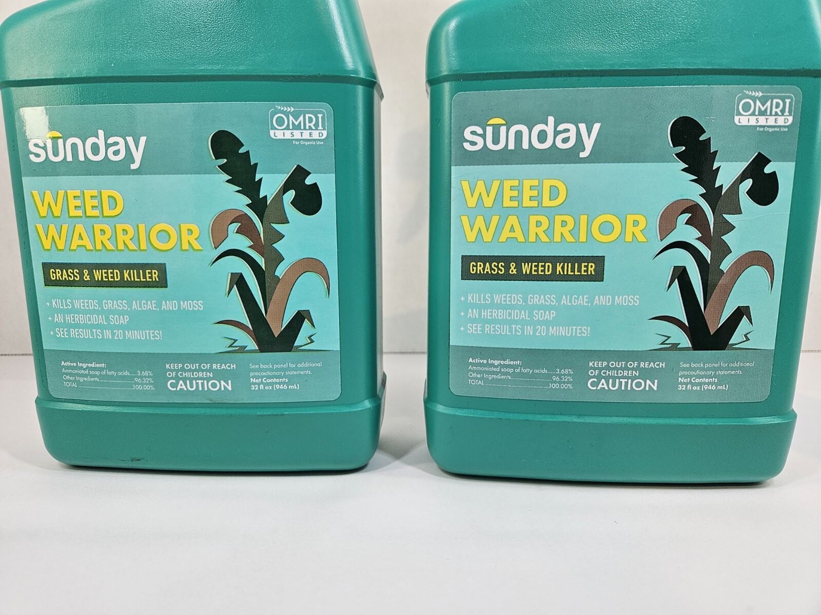 Lot of 2 Sunday Weed Warrior 32oz Grass & Weed Killer Spray OMRI Listed