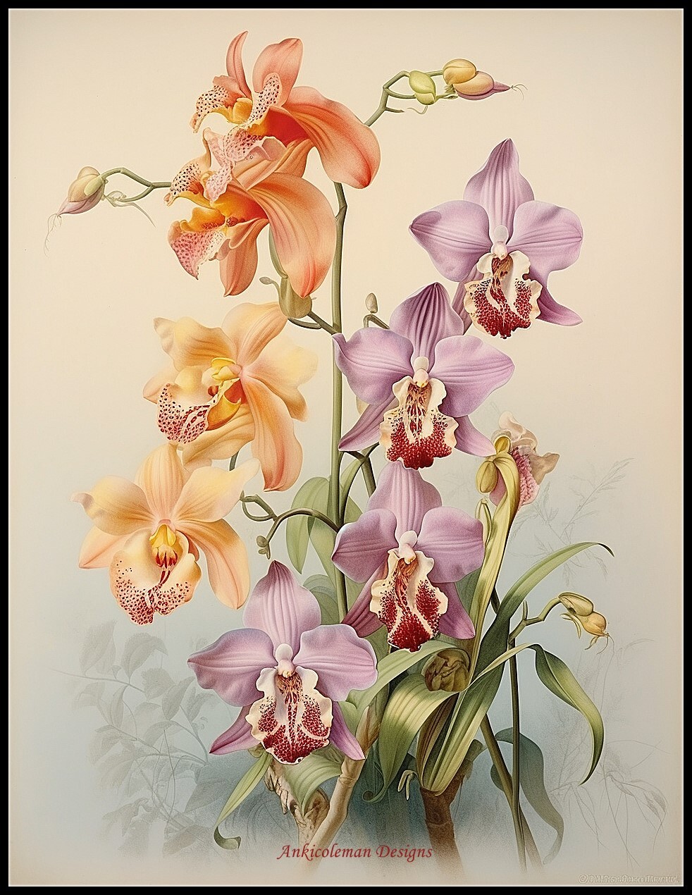 Stem of Orchids 1 - DIY Chart Counted Cross Stitch Patterns Needlework DMC Color