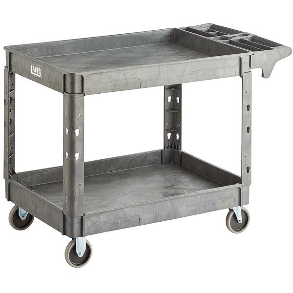 Lavex Large Gray 2-Shelf Utility Cart - 46 3/4" x 25 1/2" x 33 1/2"