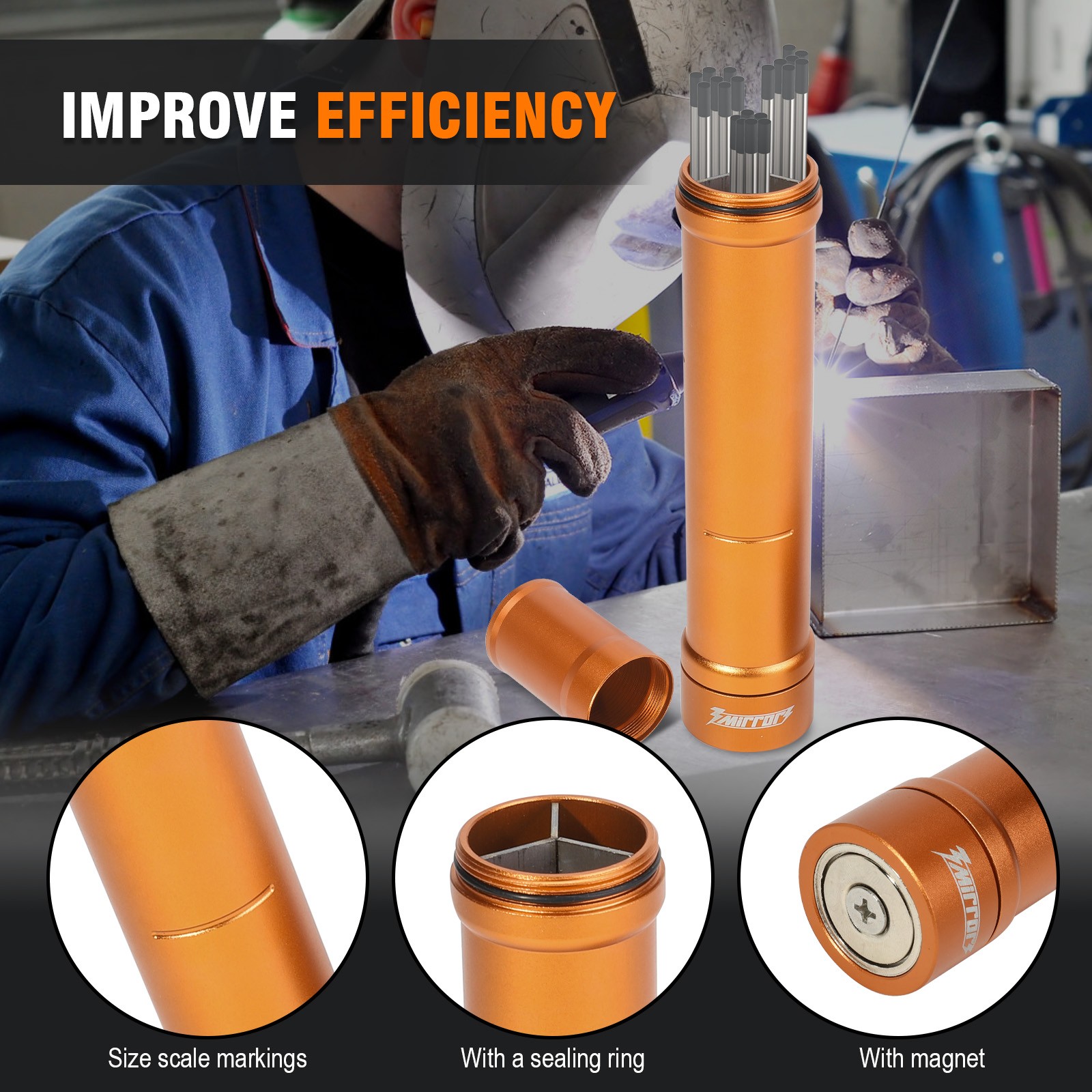 3mirrors Tungsten Storage Solution 3-Section Divider Holder Orange Magnetic Box