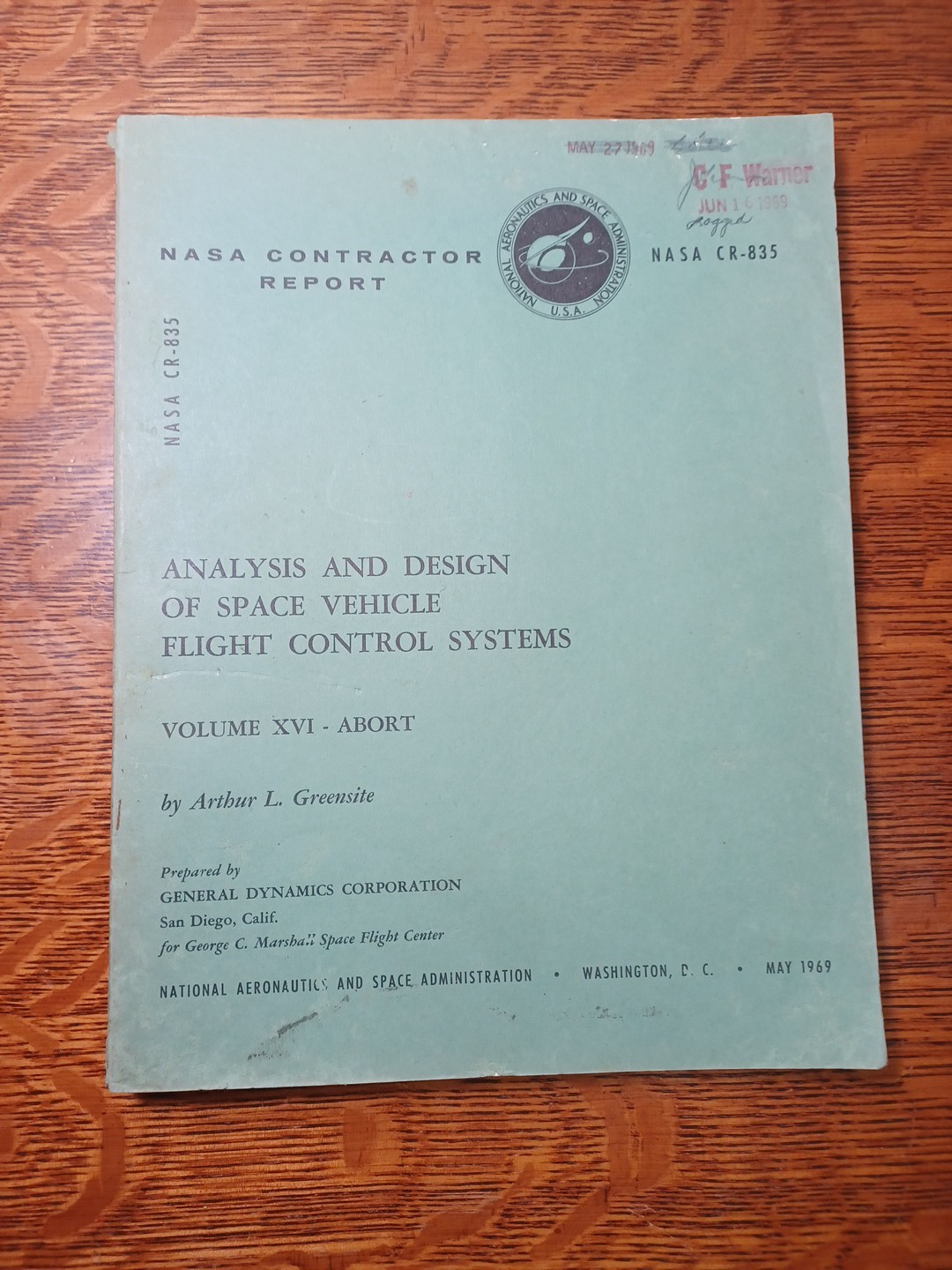 1969 NASA Contractor Report - Flight Control Systems CR-835 JRRDS