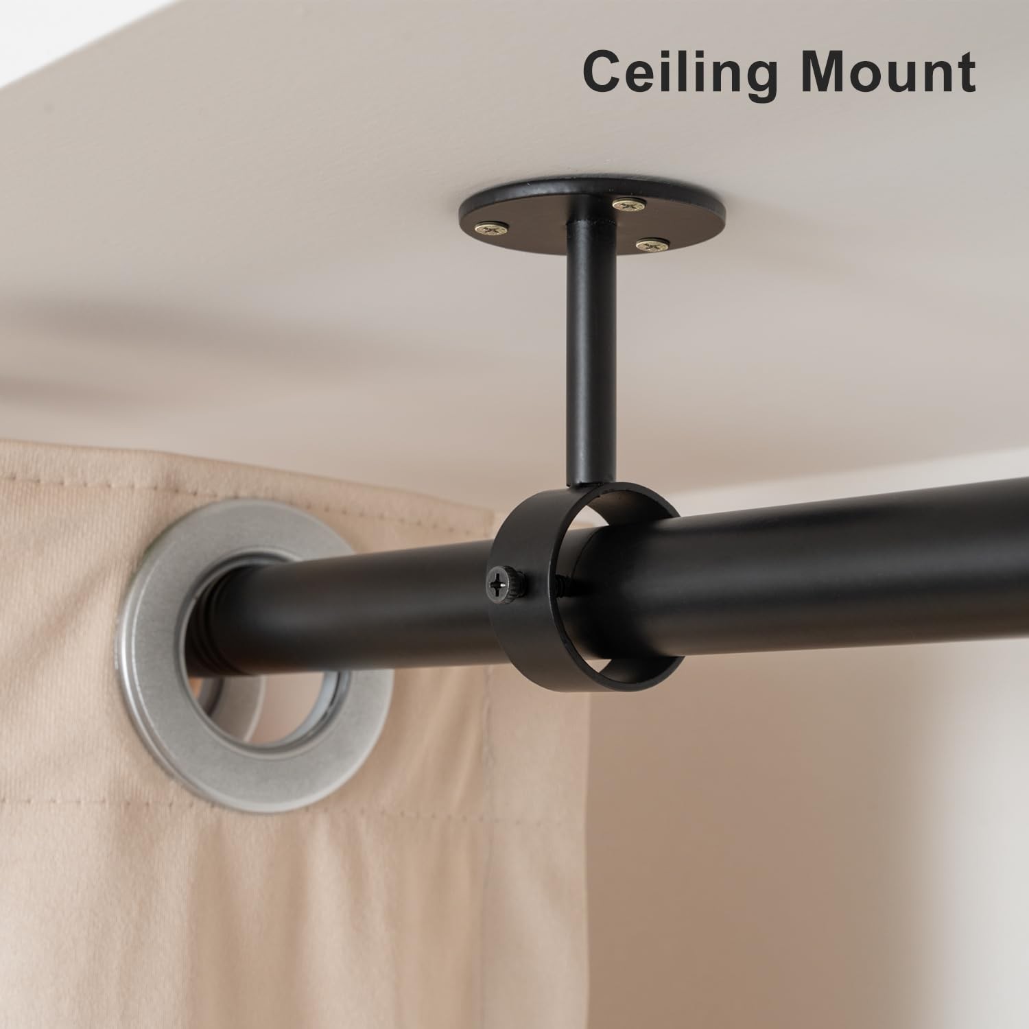 Ceiling Curtain Rod Brackets - 2 Pack, Ceiling Mounted Curtain Rod Hooks Black