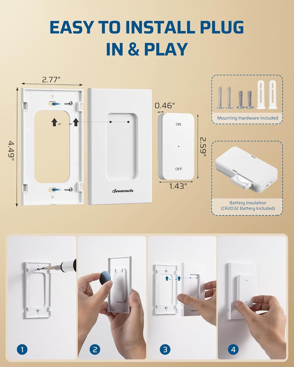 Wireless Remote Light Switch - 15A Outlet with 100FT RF Range & Magnetic Base