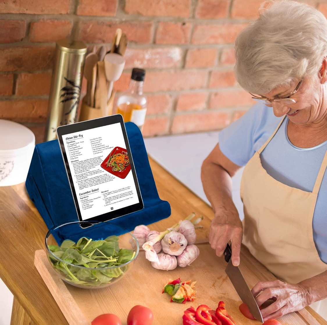 Ontel Pillow Pad Multi Angles Soft Tablet Stand Blue Deluxe