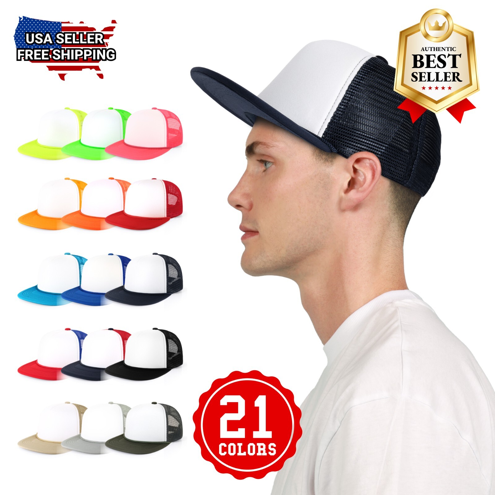 CHOK.LIDS Flat Bill Foam Top Hats for Men and Women Adjustable Snapback Trucker