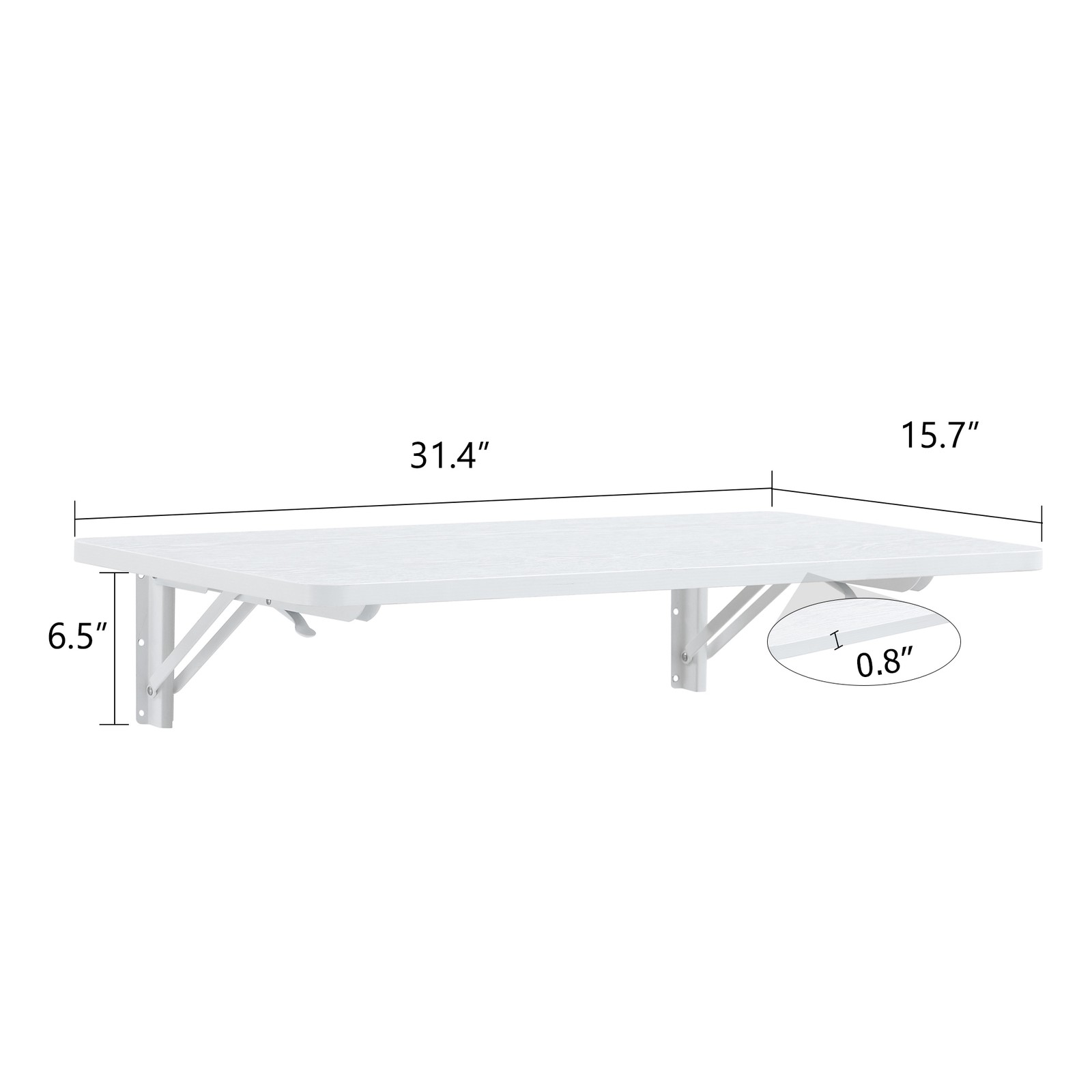 Wall Mounted Folding Table, White Solid Wood, 31.4" x 15.7"