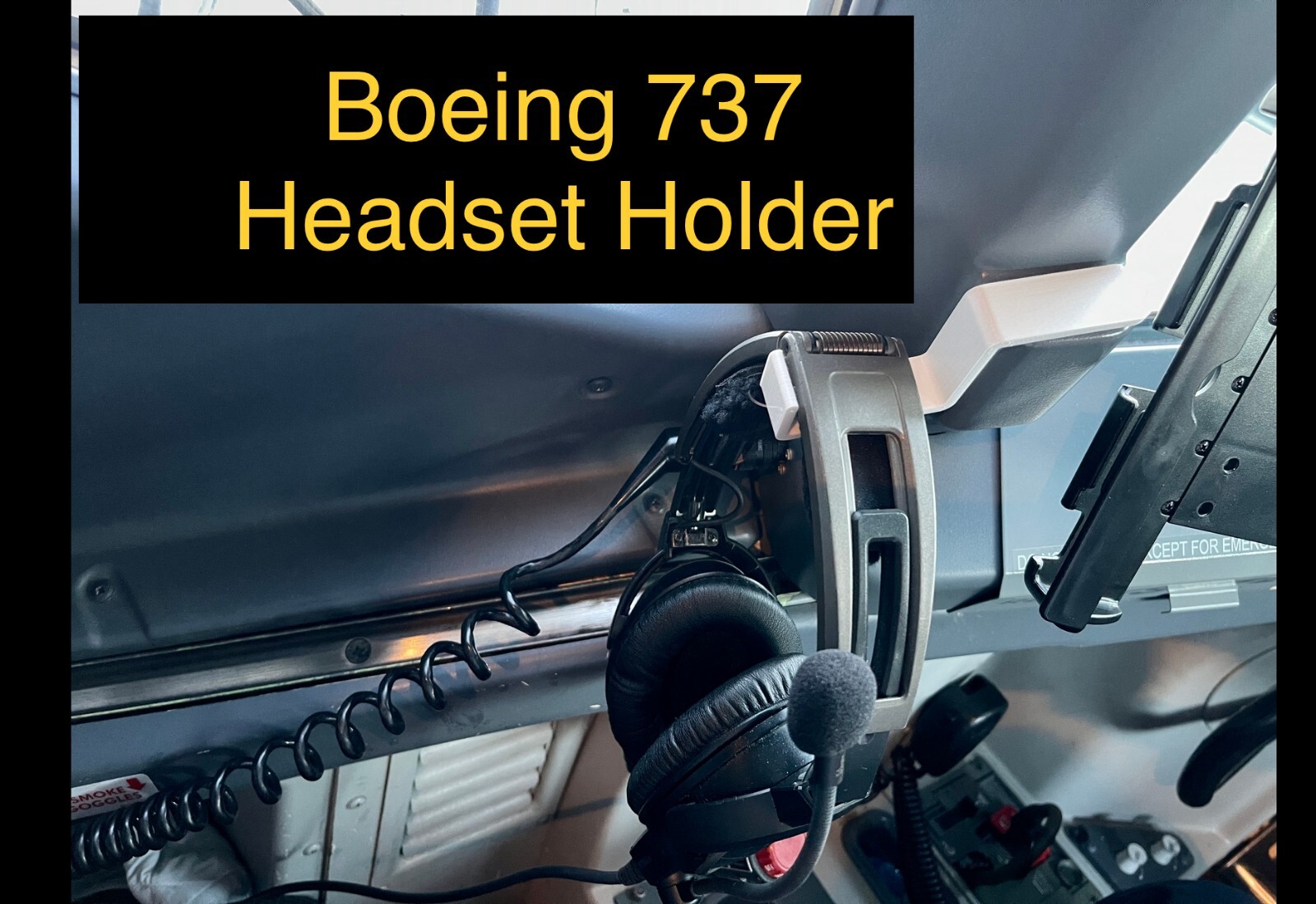 Boeing 737 Headset Hanger (BLACK COLOR) - Holds your headset out of the way.