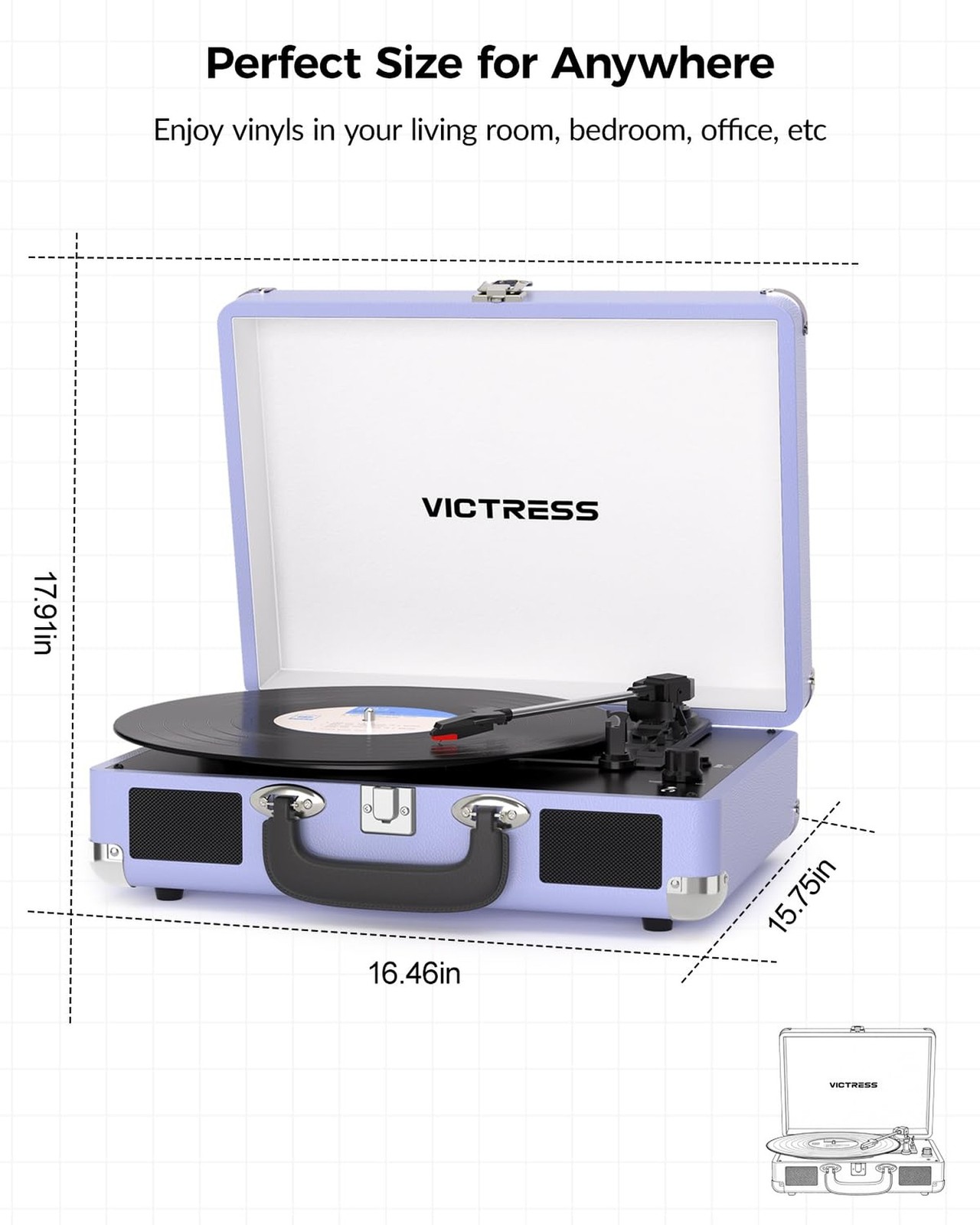 Suitcase Record Player, Portable Vinyl Record Player Bluetooth with Stereo Sp...