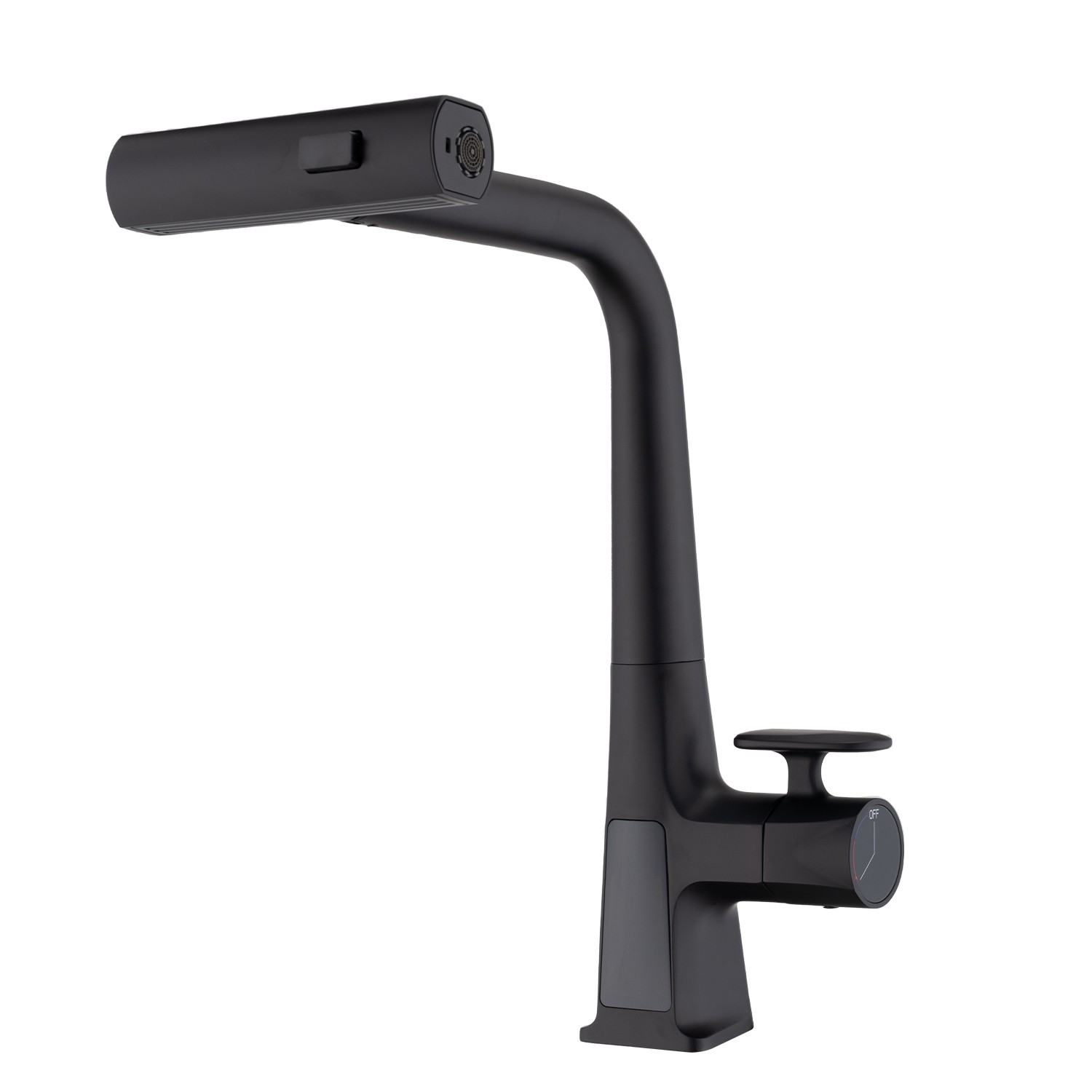 Matte Black Waterfall Kitchen Faucet Temperature Display Pull Down Sprayer