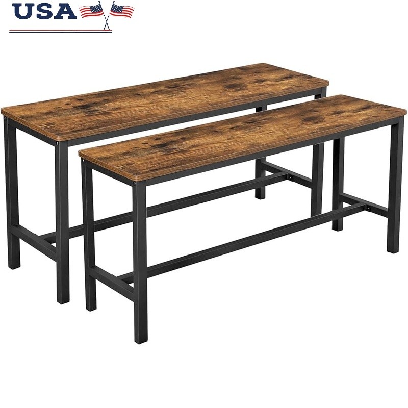 Dining Bench Industrial Steel Frame, for Kitchen, Living Room Rustic 2 PCS