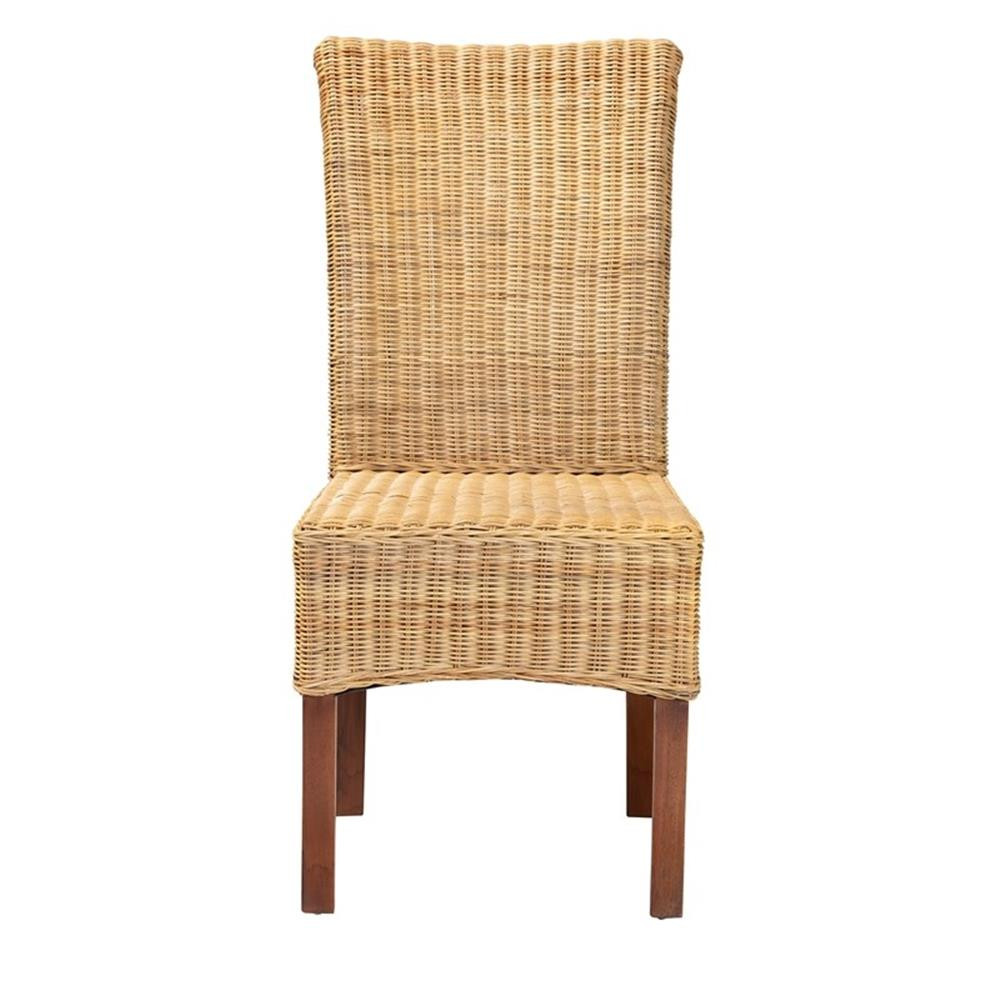 Baxton Studio Shamara Bohemian Natural Rattan and Mahogany Wood Dining Chair