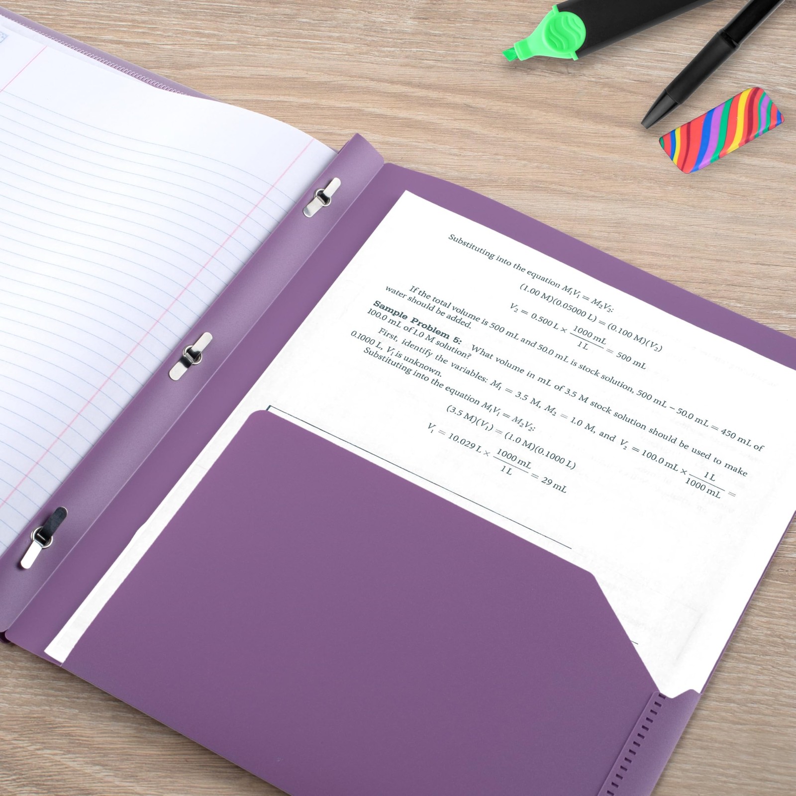 2-Pocket Folder + Study App, 4 Pack, Plastic Folder with Prong Fasteners and ...