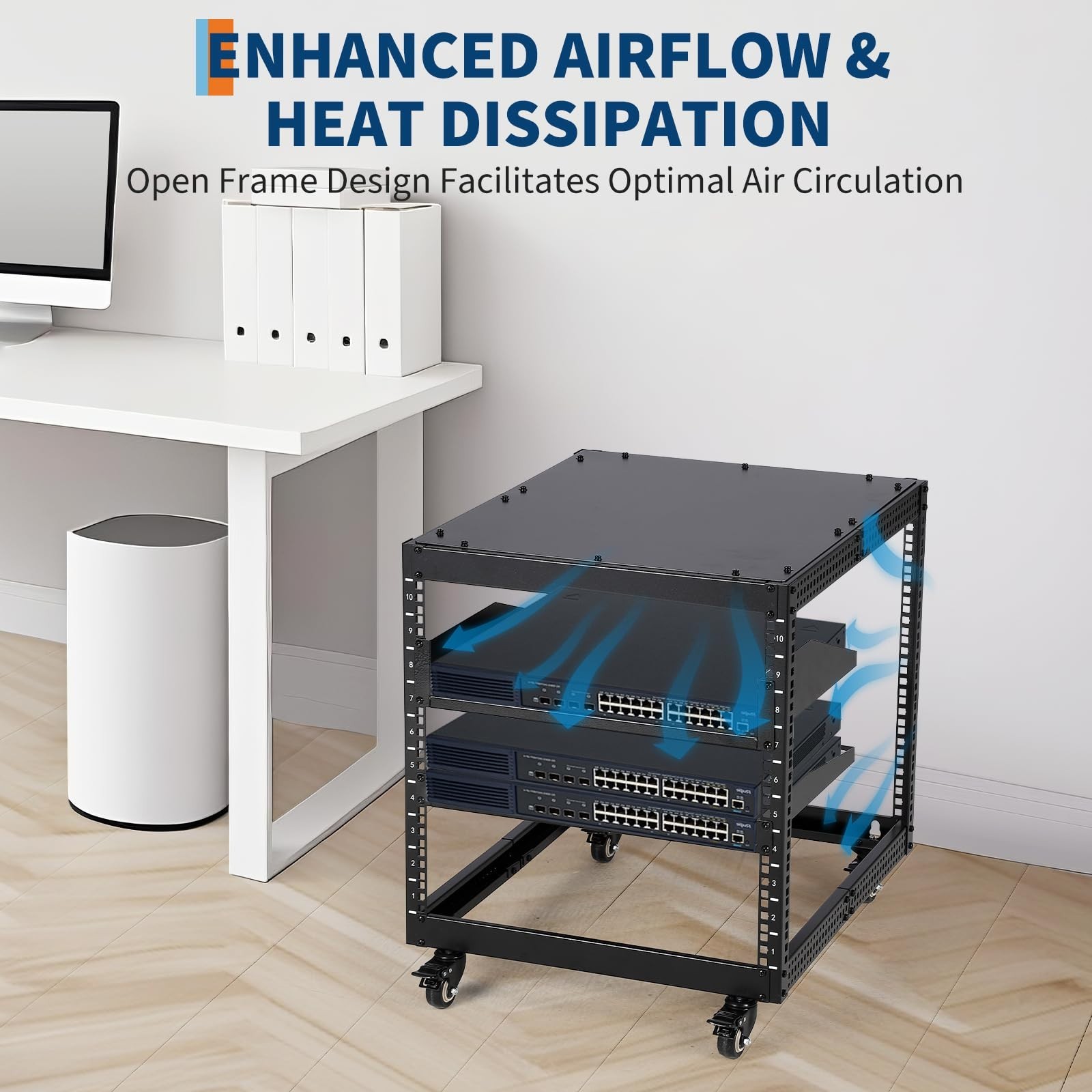10U Open Frame Server Rack Network Rack 23''-40'' Adjustable Depth