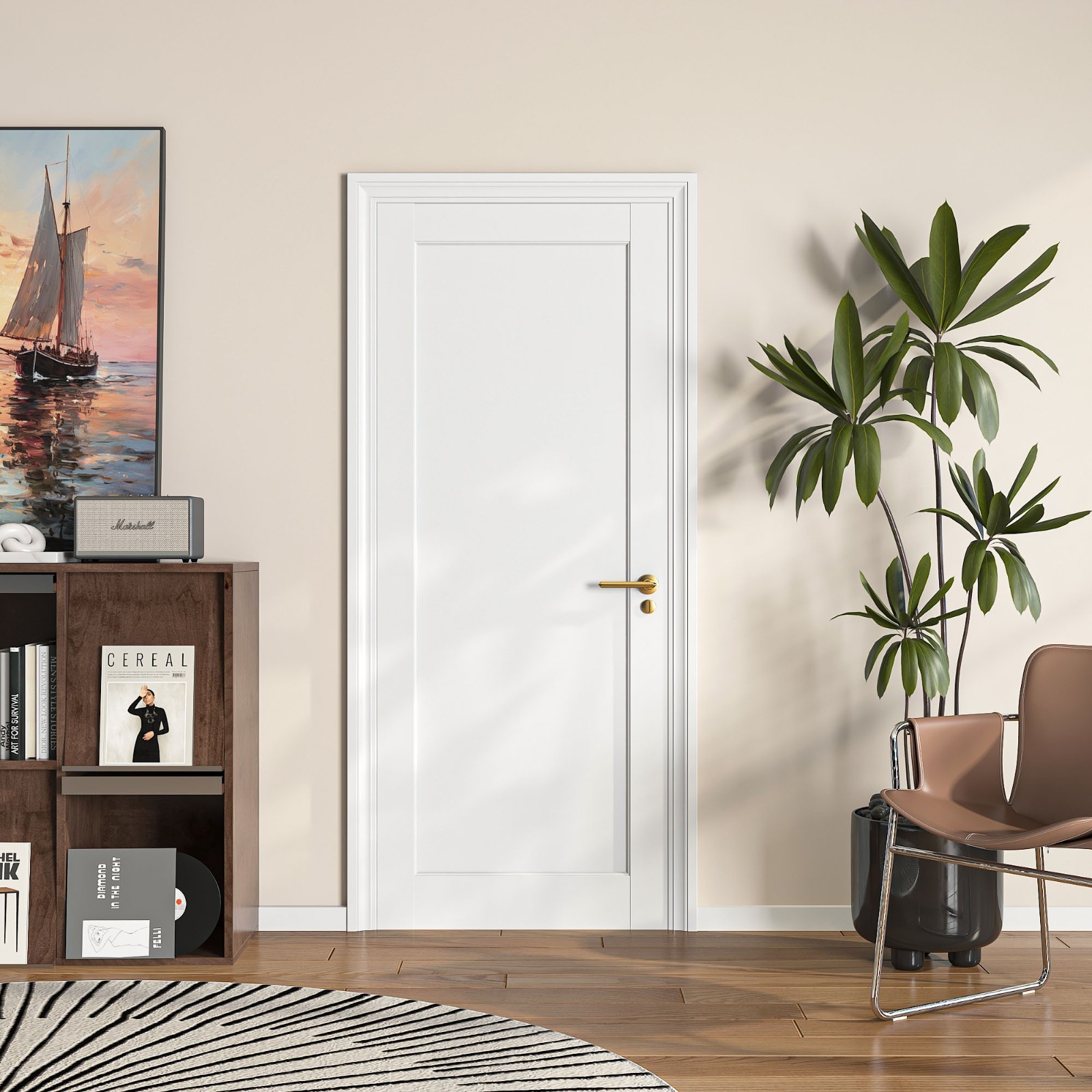 30''x80'' White MDF 1-Panel French Door Slab Paintable Interior Pre-Assembled