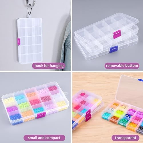 15 Girds Bead Organizer(4 Pack), Earring Organizer Box, SMALL Plastic Clear