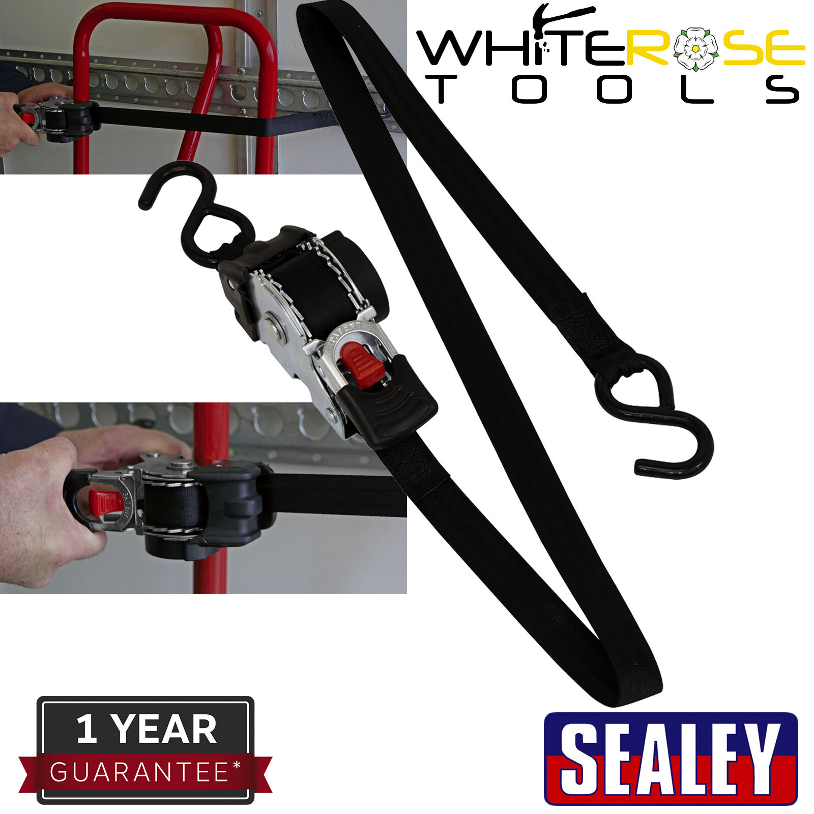 Sealey Ratchet Tie Down 25mm x 3m Auto Retractable Release Mechanism