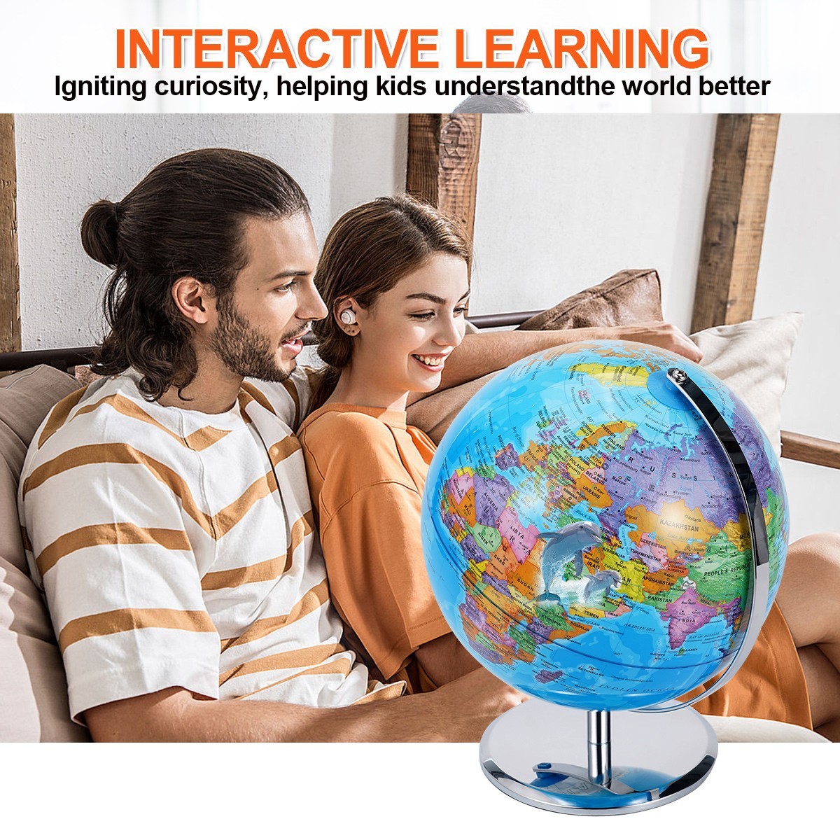 WORLD GLOBE EARTH Map Rotating Geography Ocean Classroom Learning Desktop