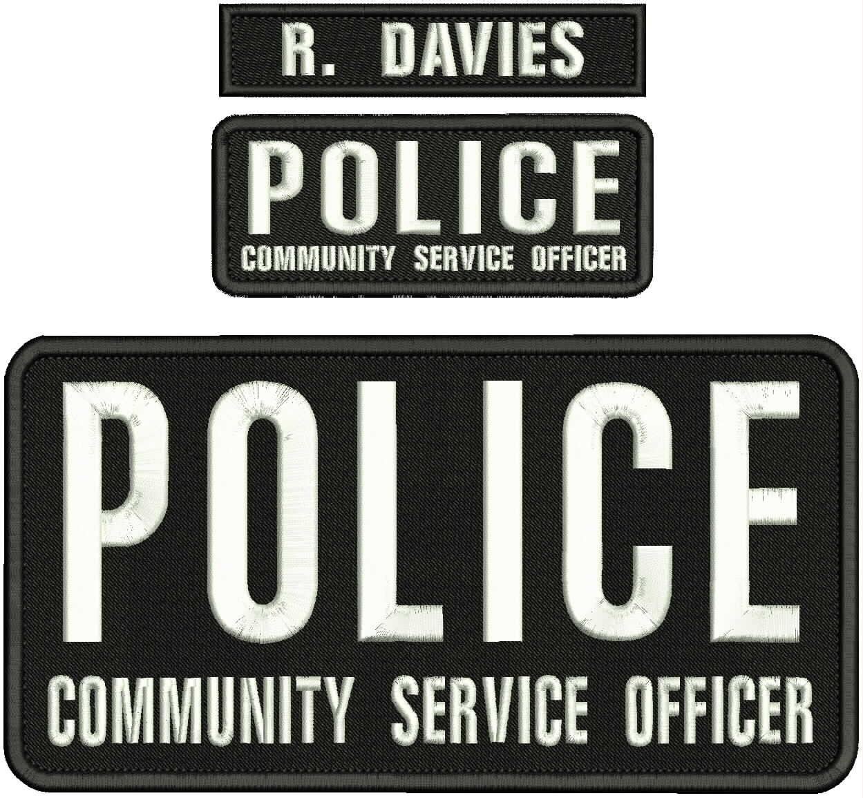 POLICE CSO EMBROIDERY PATCH 5X10 1X5 AND 2X5 HOOK ON BACK WHITE ON BACK