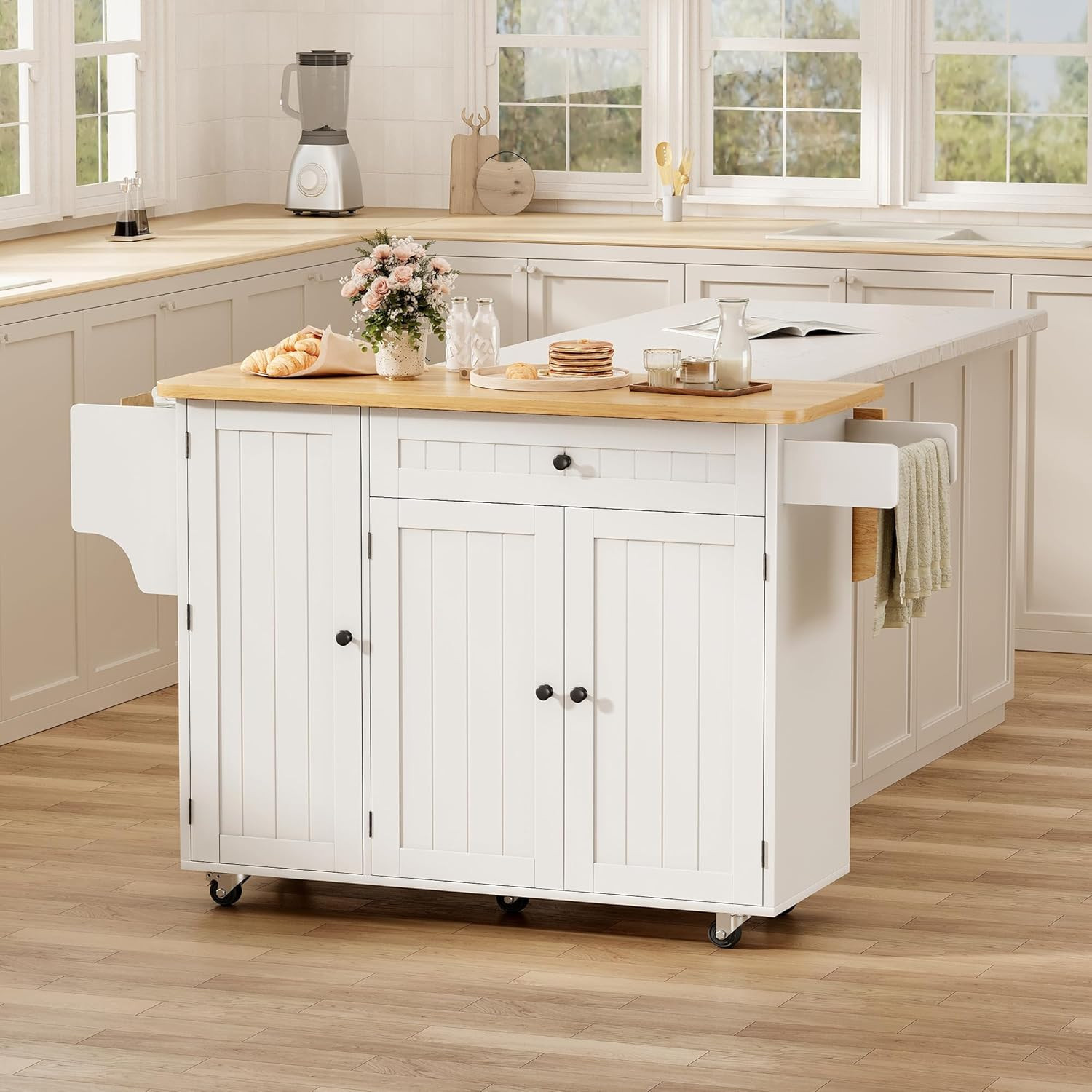 Kitchen Island with Storage, 41.7" Rolling Cart with Drop Leaf, Portable Island