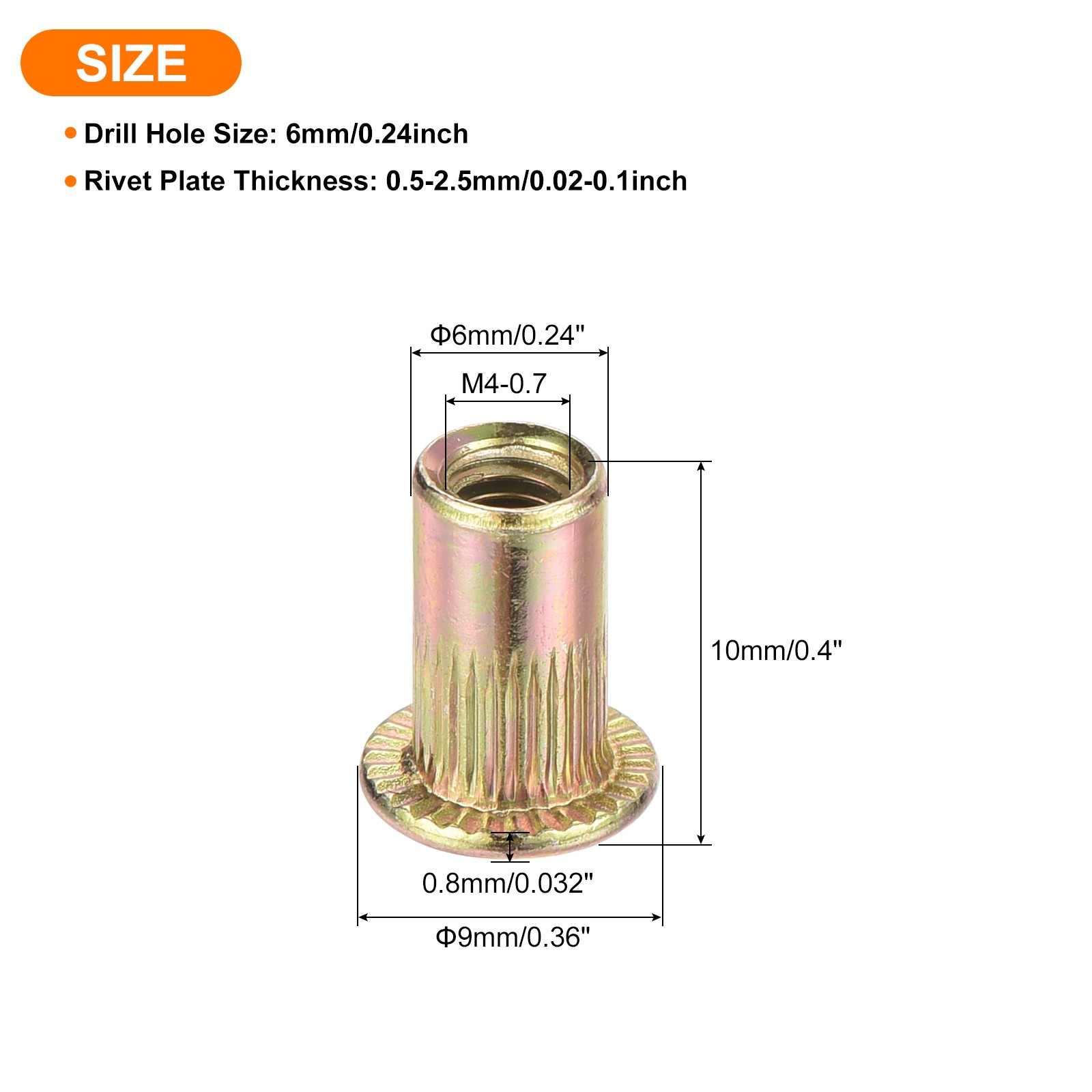 200Pcs Rivet Nut Flat Head, M4 Carbon Steel Thread