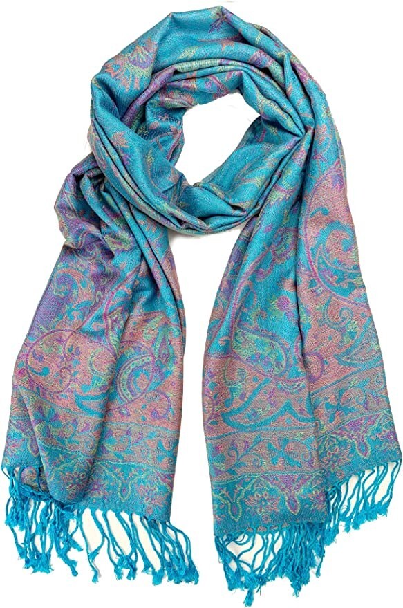 Turquoise Blue Floral Pashmina Scarves for Women Shawl Head Wraps Festival Rave