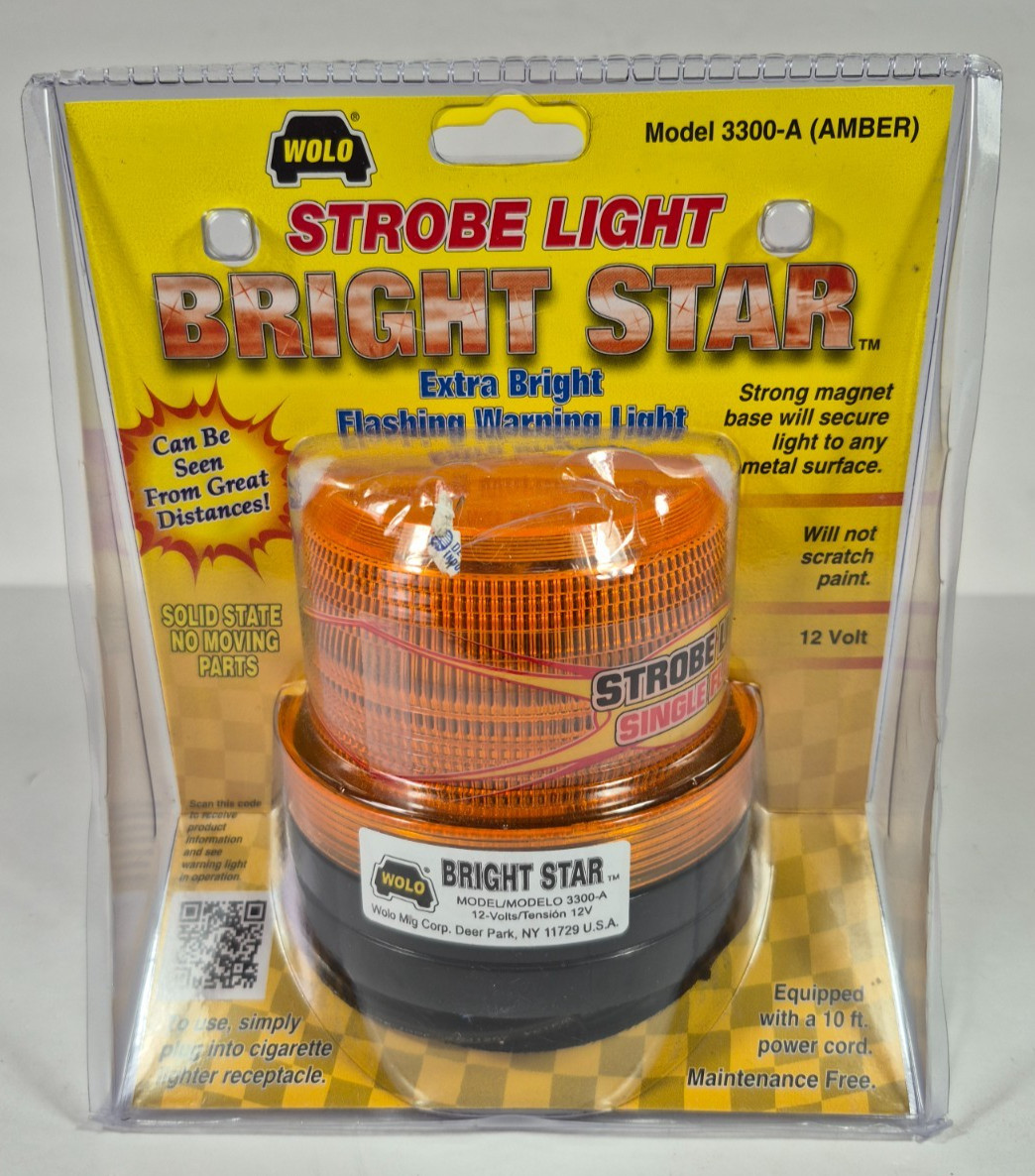 Wolo 3300A Bright Star Strobe Light Flashing Lamp Amber 12V Magnetic Mount