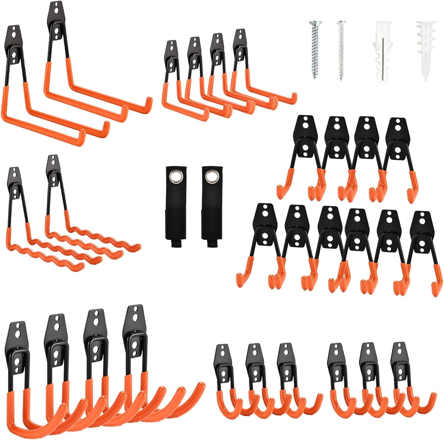 30 Pack Heavy Duty Steel Storage Hooks - Wall Mount Garage 30 Pack, Orange