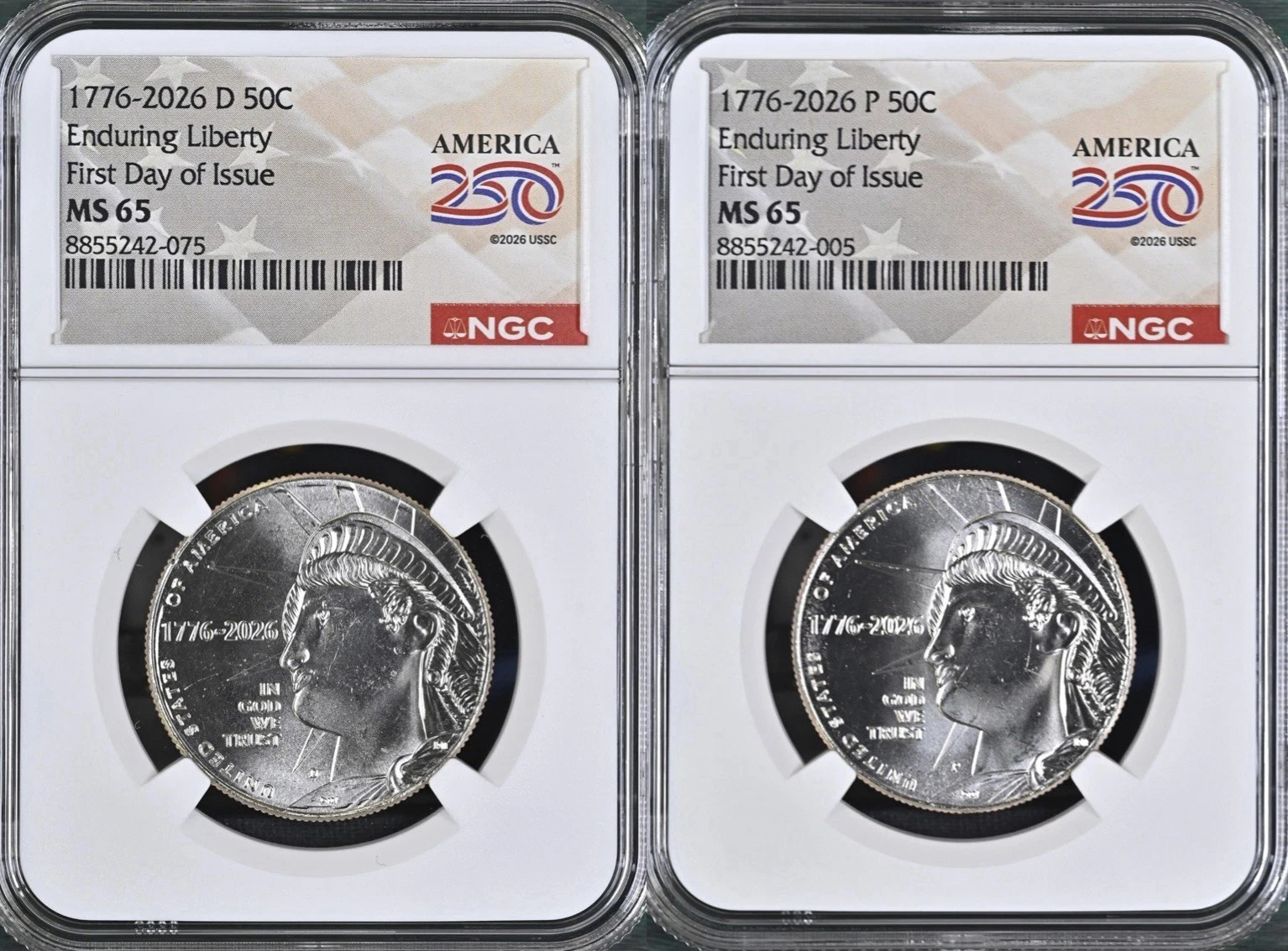 1776-2026 P&D Enduring Liberty Half Dollar 50C FDOI NGC MS65